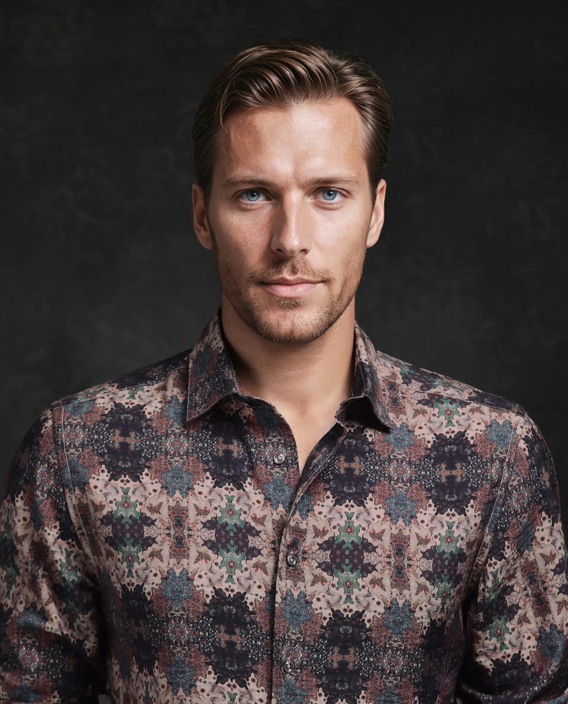 Rare Rabbit Men's Viscose Blend Abstract Print Regular Fit Full Sleeve Collared Shirt