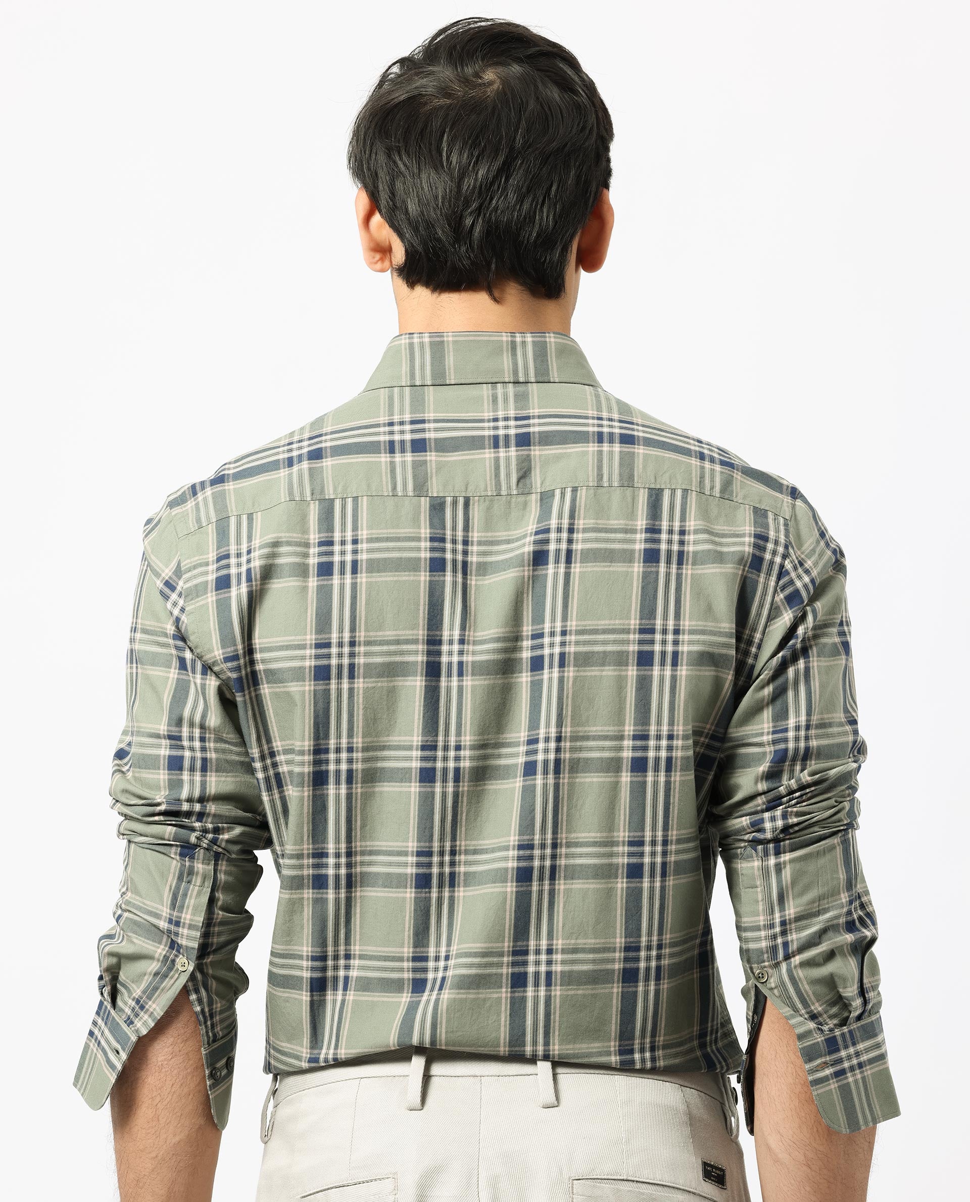 Rare Rabbit Men's Torrey Olive Cotton Fabric Full Sleeves Checks Shirt