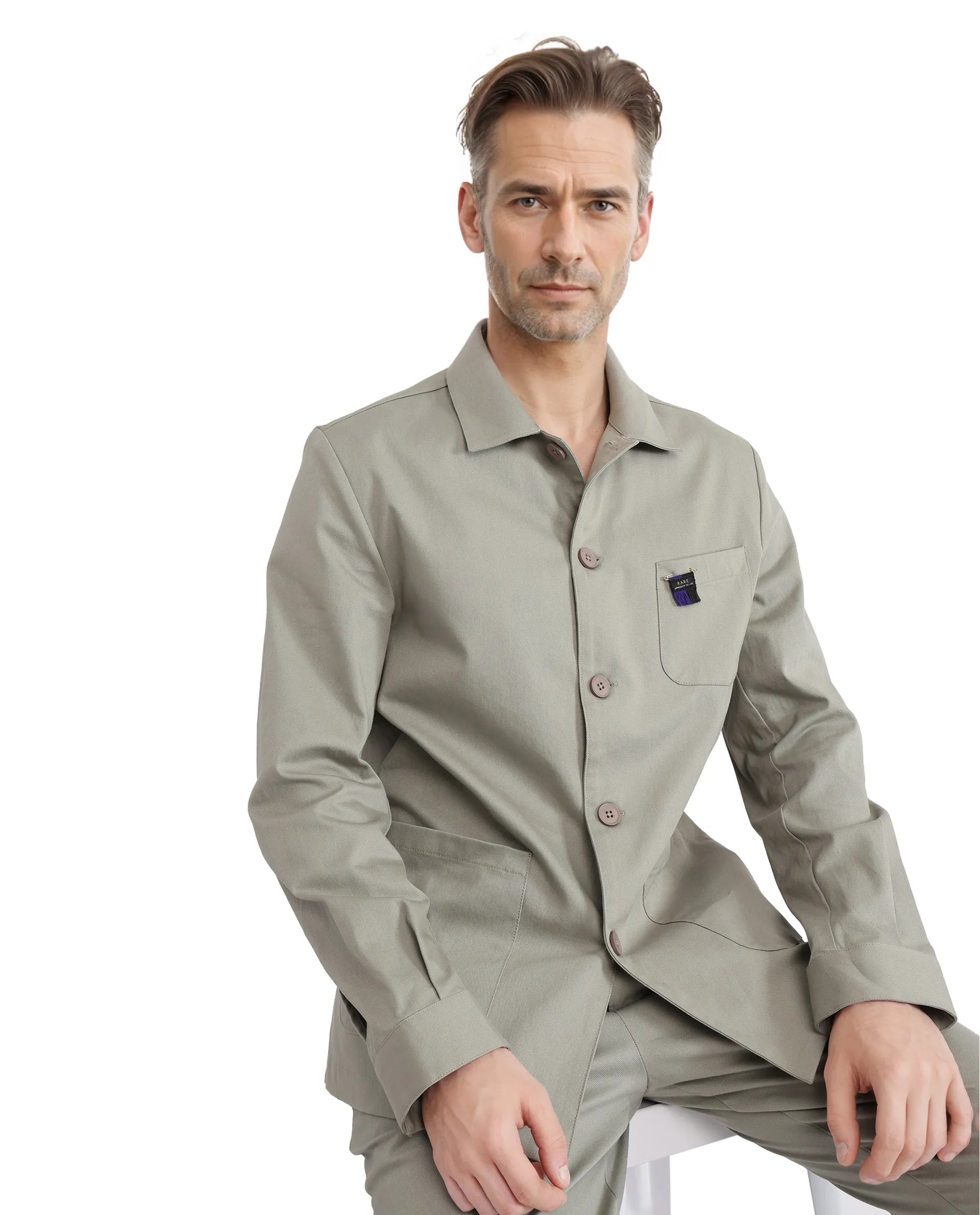 Rare Rabbit Men's Torroy Dusky Green Cotton Fabric Full Sleeves Collared Neck Plain Jacket