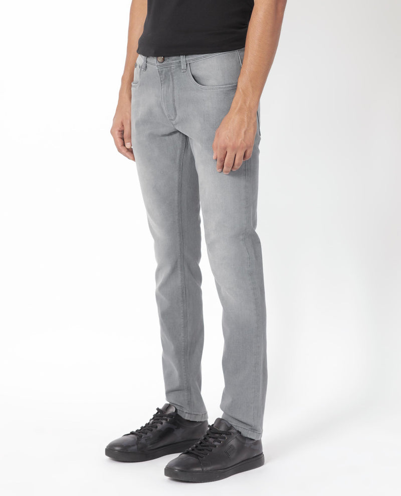 Rare Rabbit Men's Toulouse Light Grey Light Wash Mid-Rise Slim Fit Jeans