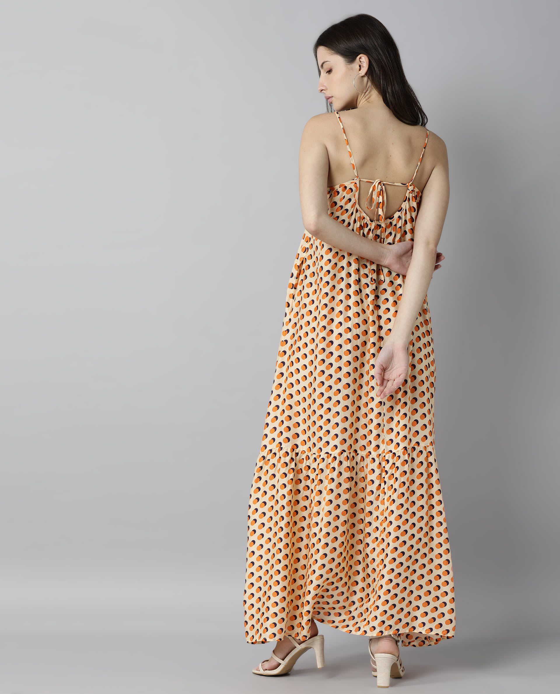 Rareism Women Tou Orange Dress Sleeveless Printed