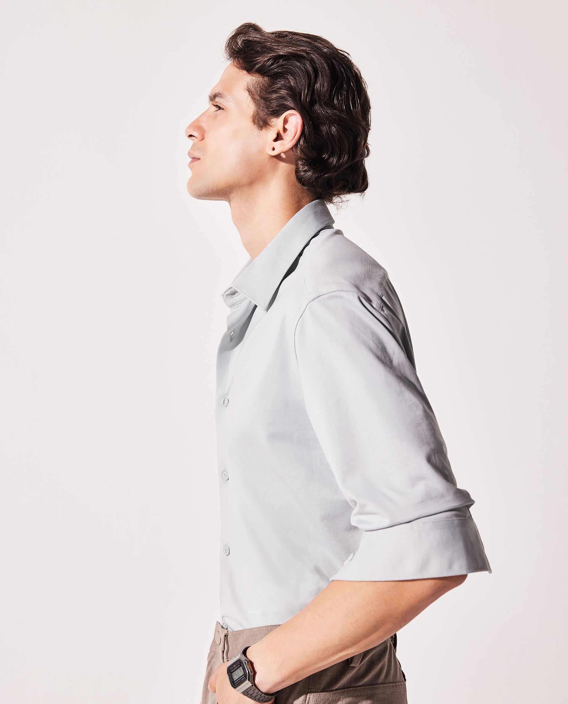 Rare Rabbit Men Tour Pastel Green Cotton Polyester Elastane Fabric Full Sleeve Collared Collar Button Closure Plain Knitted Formal Shirt