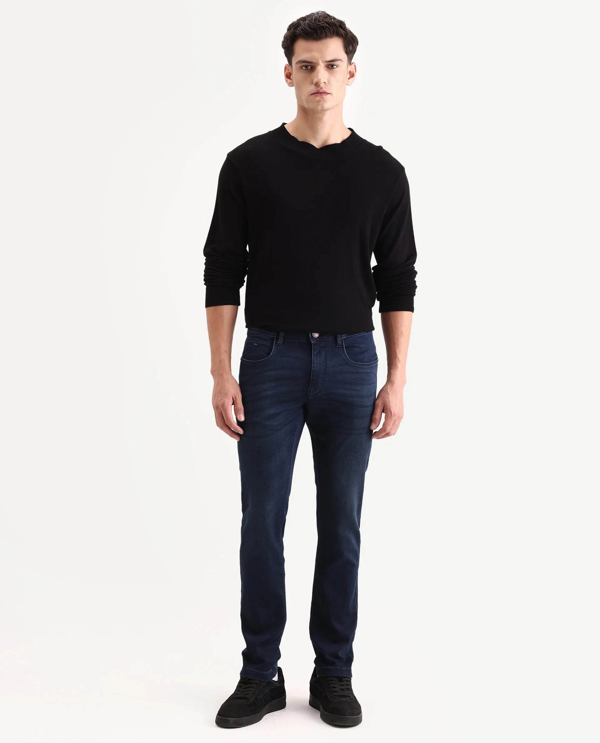 Rare Rabbit Men's Tours-2 Dark Blue Cotton Blend Fabric Hawk Slim Fit Jeans