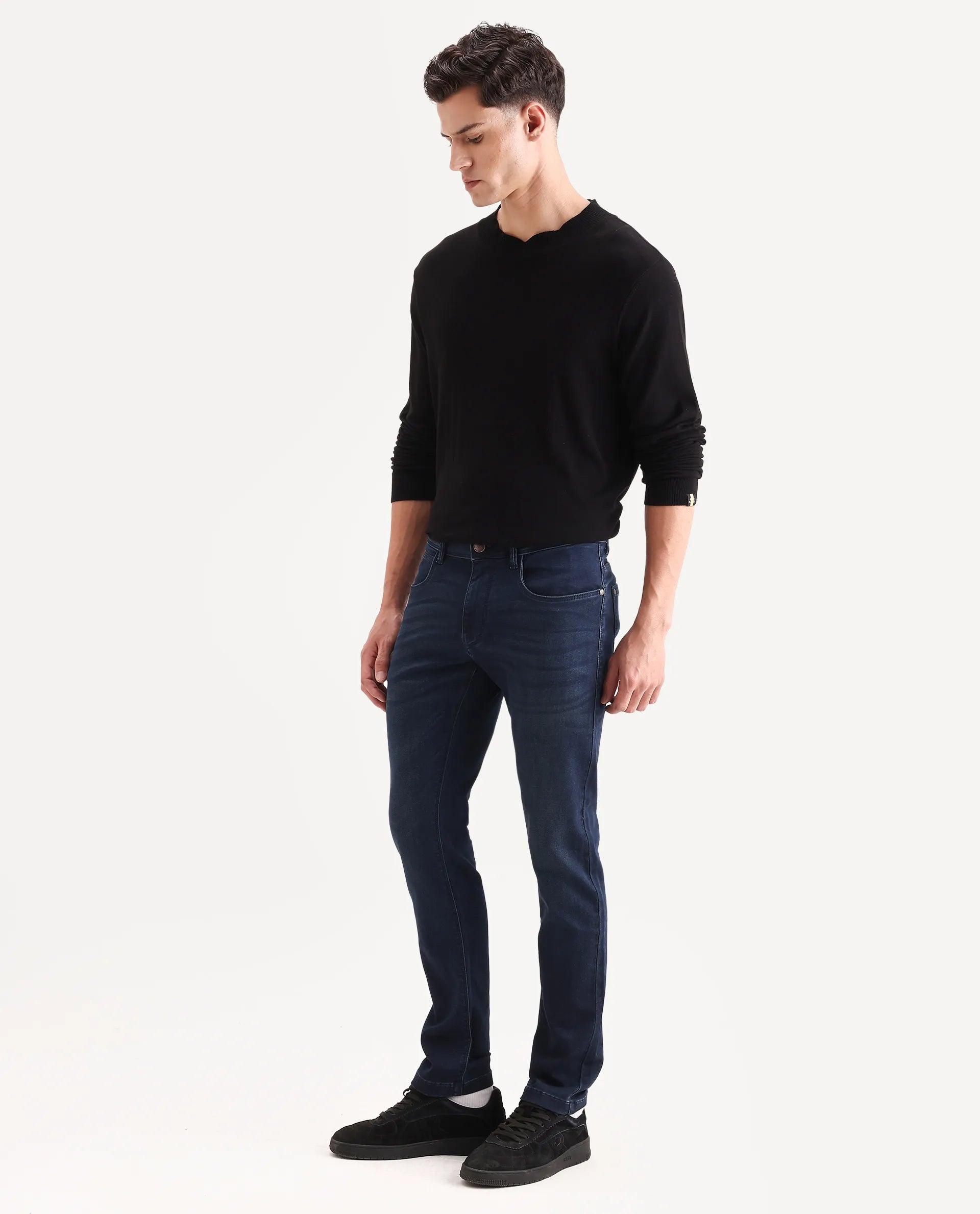 Rare Rabbit Men's Tours-2 Dark Blue Cotton Blend Fabric Hawk Slim Fit Jeans