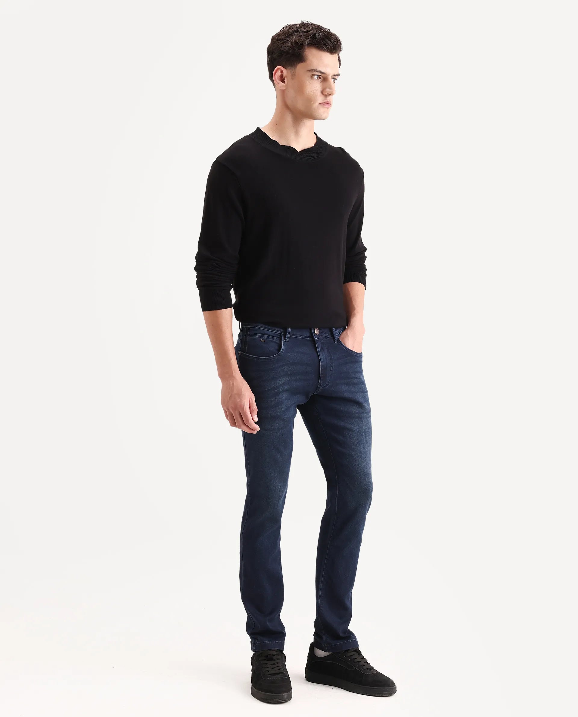 Rare Rabbit Men's Tours-2 Dark Blue Cotton Blend Fabric Hawk Slim Fit Jeans