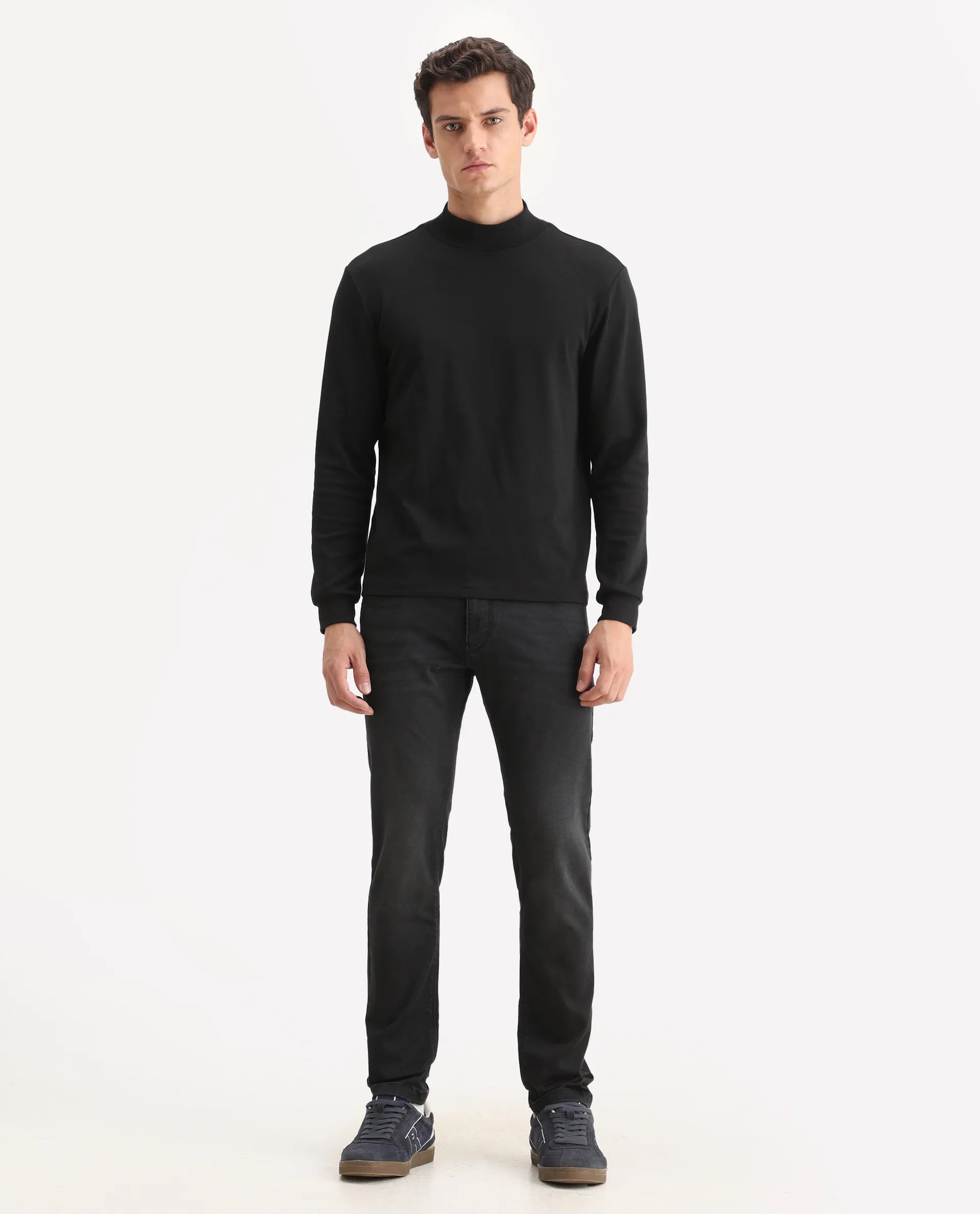 Rare Rabbit Men's Tours-1 Dark Grey Cotton Blend Fabric Hawk Slim Plain Jeans