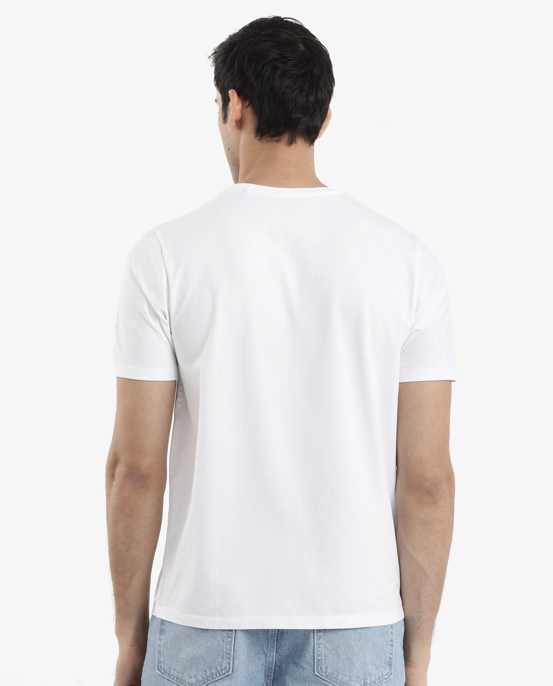 Rare Rabbit Men Toxy White Cotton Lycra Fabric Short Sleeve Crew Neck Regular Fit Graphic Flock Print T-Shirt