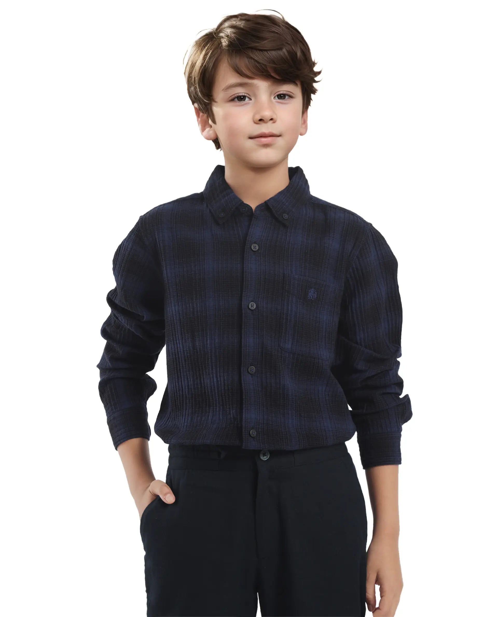 Rare Ones Kids Toyt Blue Cotton Full Sleeves Button Down Regular Fit Checked Shirt