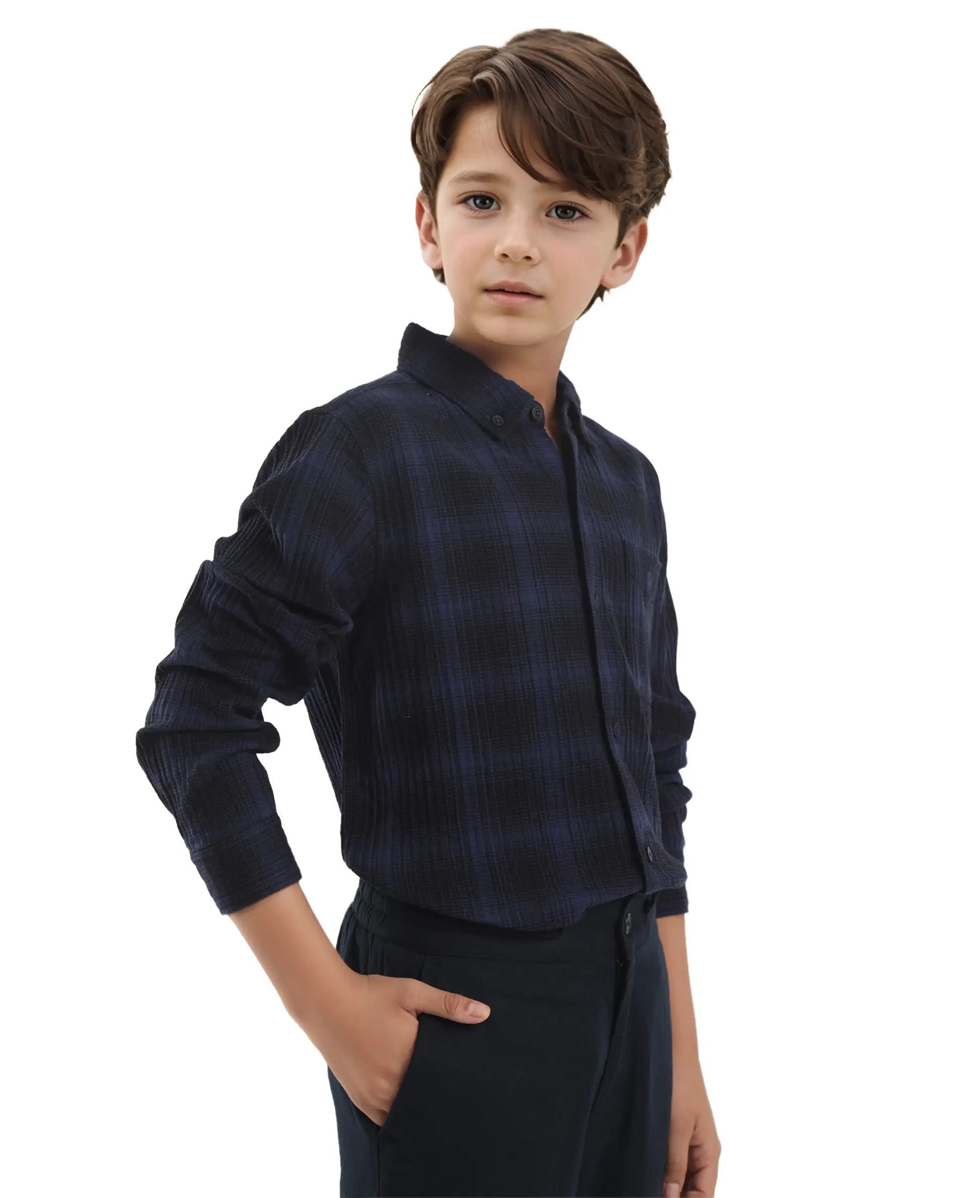 Rare Ones Kids Toyt Blue Cotton Full Sleeves Button Down Regular Fit Checked Shirt