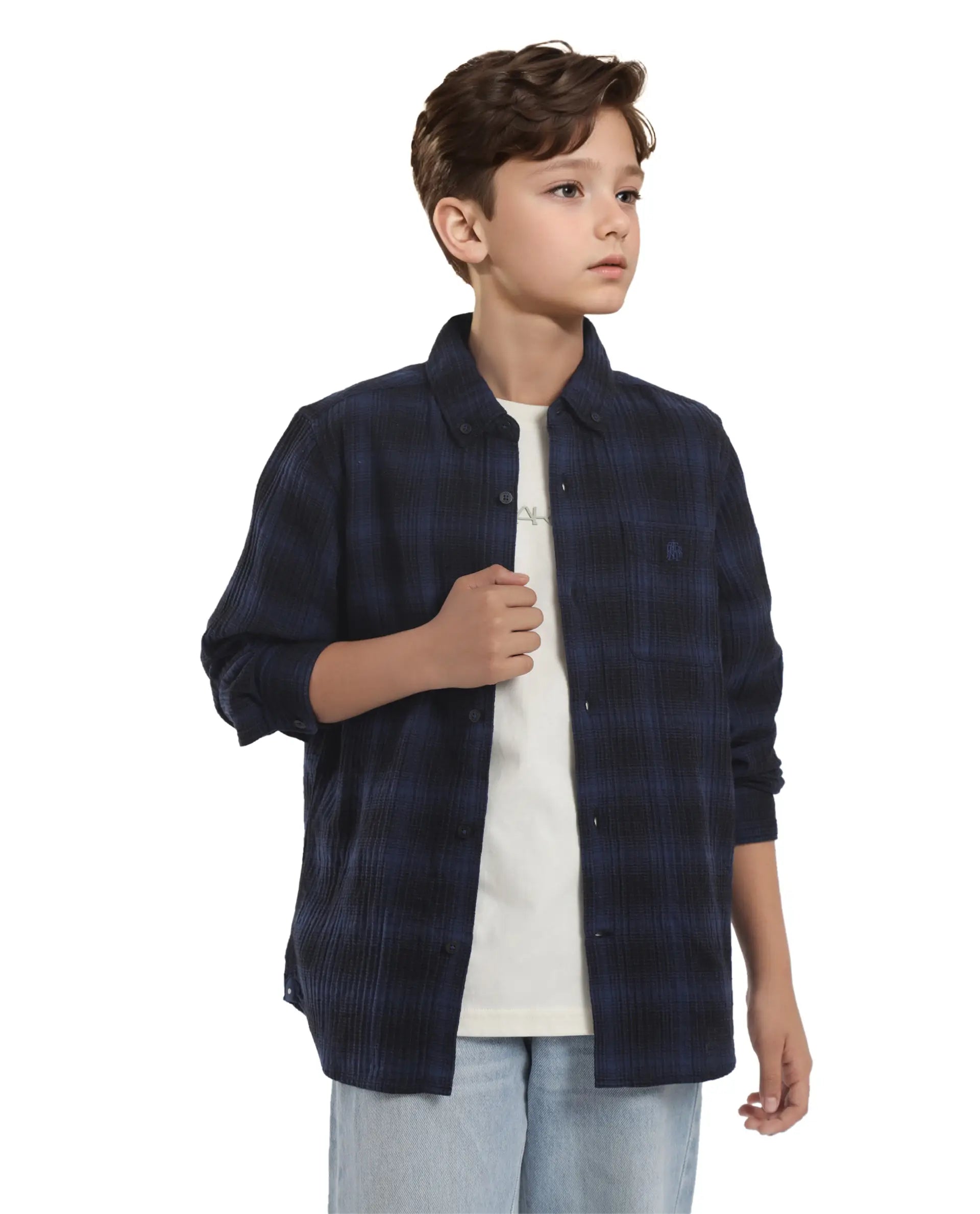 Rare Ones Kids Toyt Blue Cotton Full Sleeves Button Down Regular Fit Checked Shirt