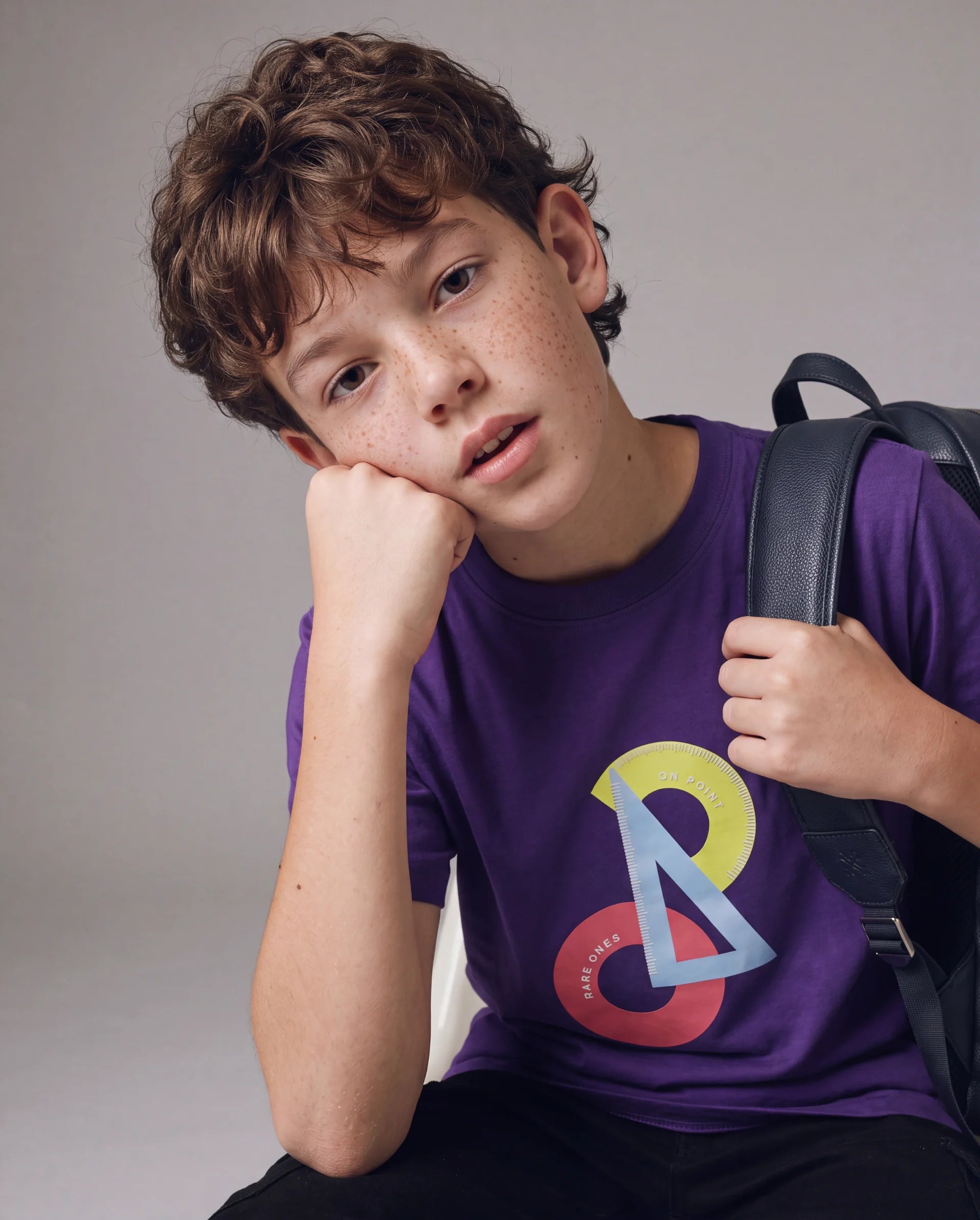 Rare Ones Kids Trace Dark Purple Cotton Blend Fabric Pull-On Closure Regular Fit Graphic Print T-Shirt