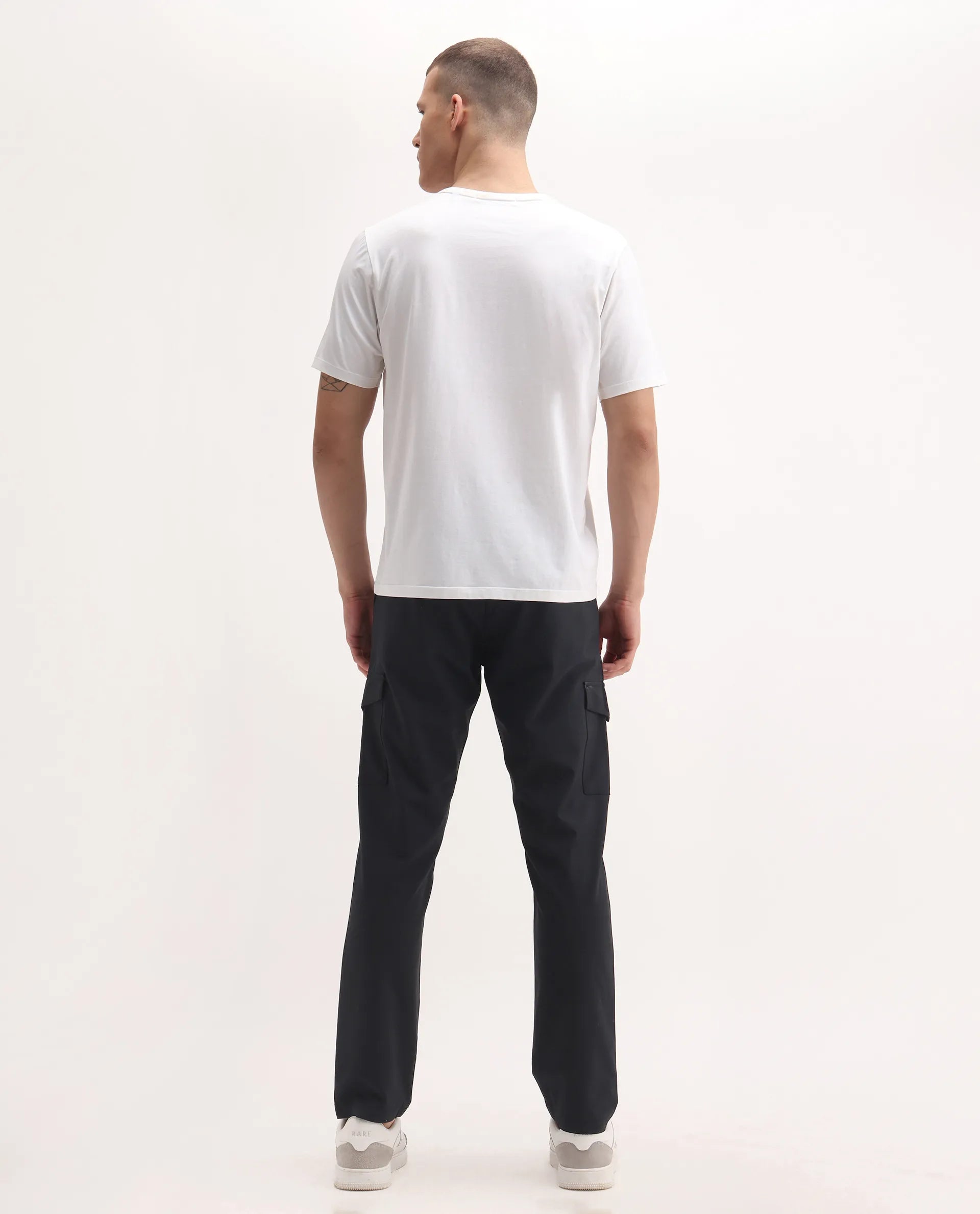 Rare Rabbit Men's Traco Black Cotton Plain Regular Fit Trouser