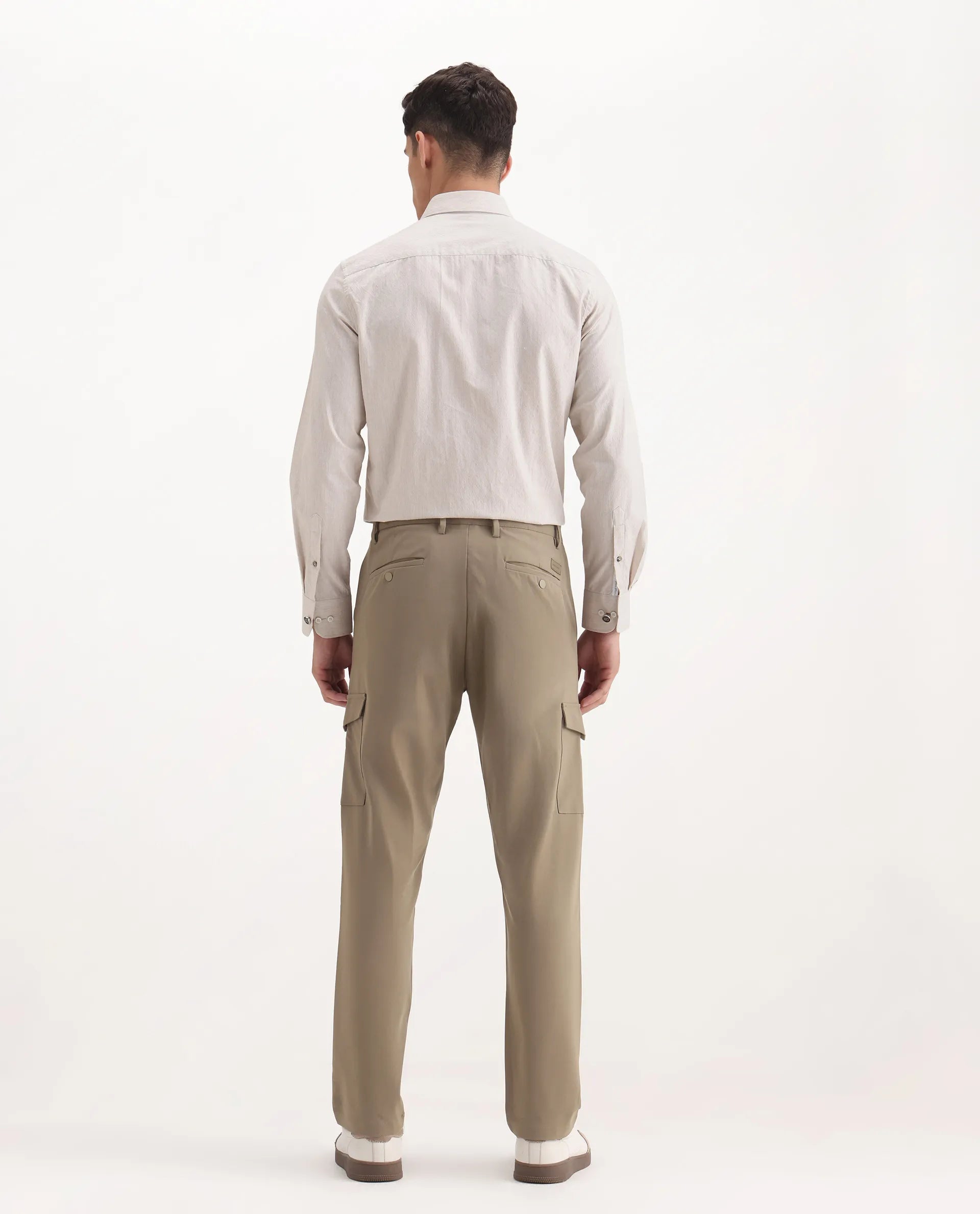 Rare Rabbit Men's Traco Dark Beige Cotton Plain Regular Fit Trouser