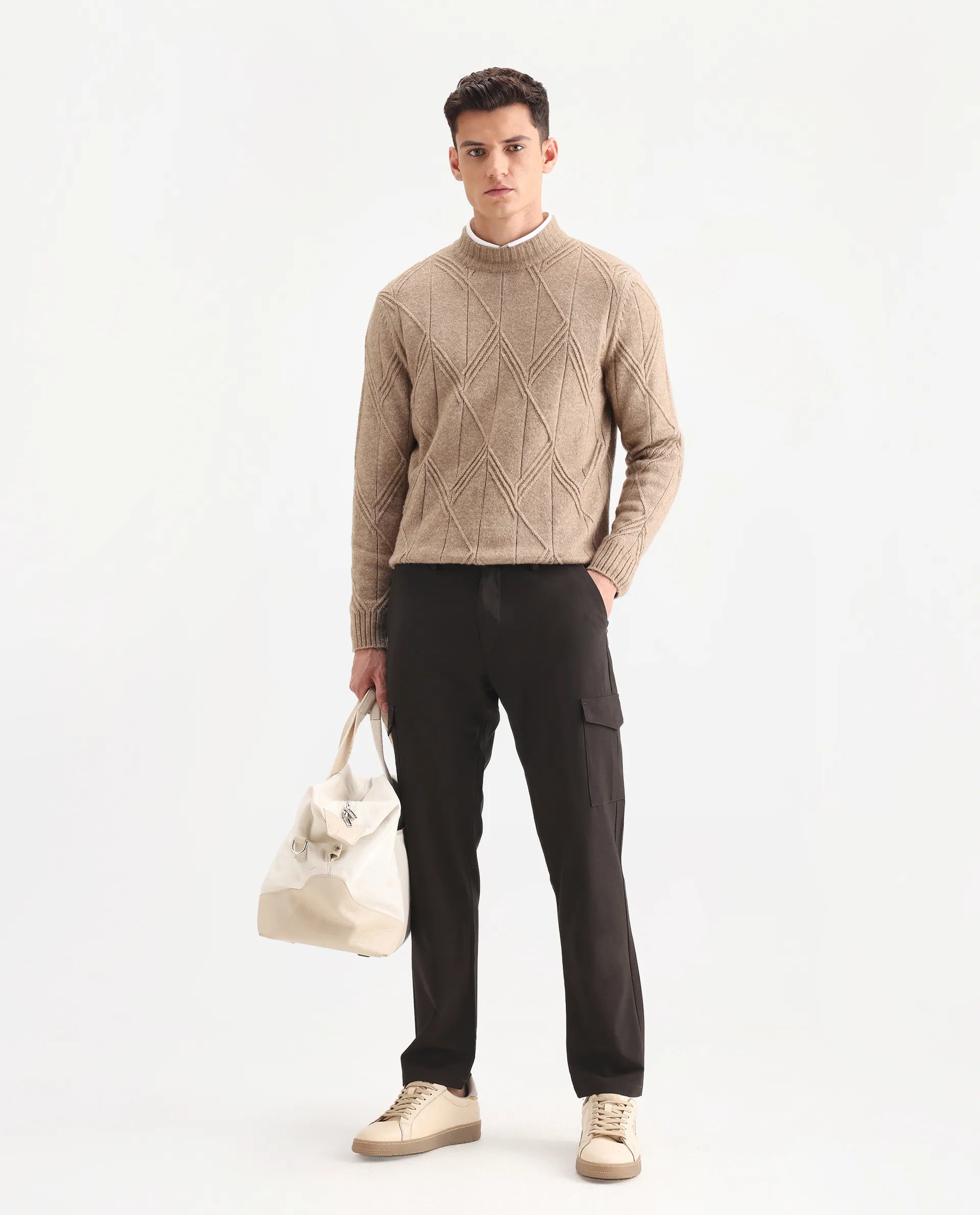 Rare Rabbit Men's Traco Dark Brown Cotton Plain Regular Fit Trouser