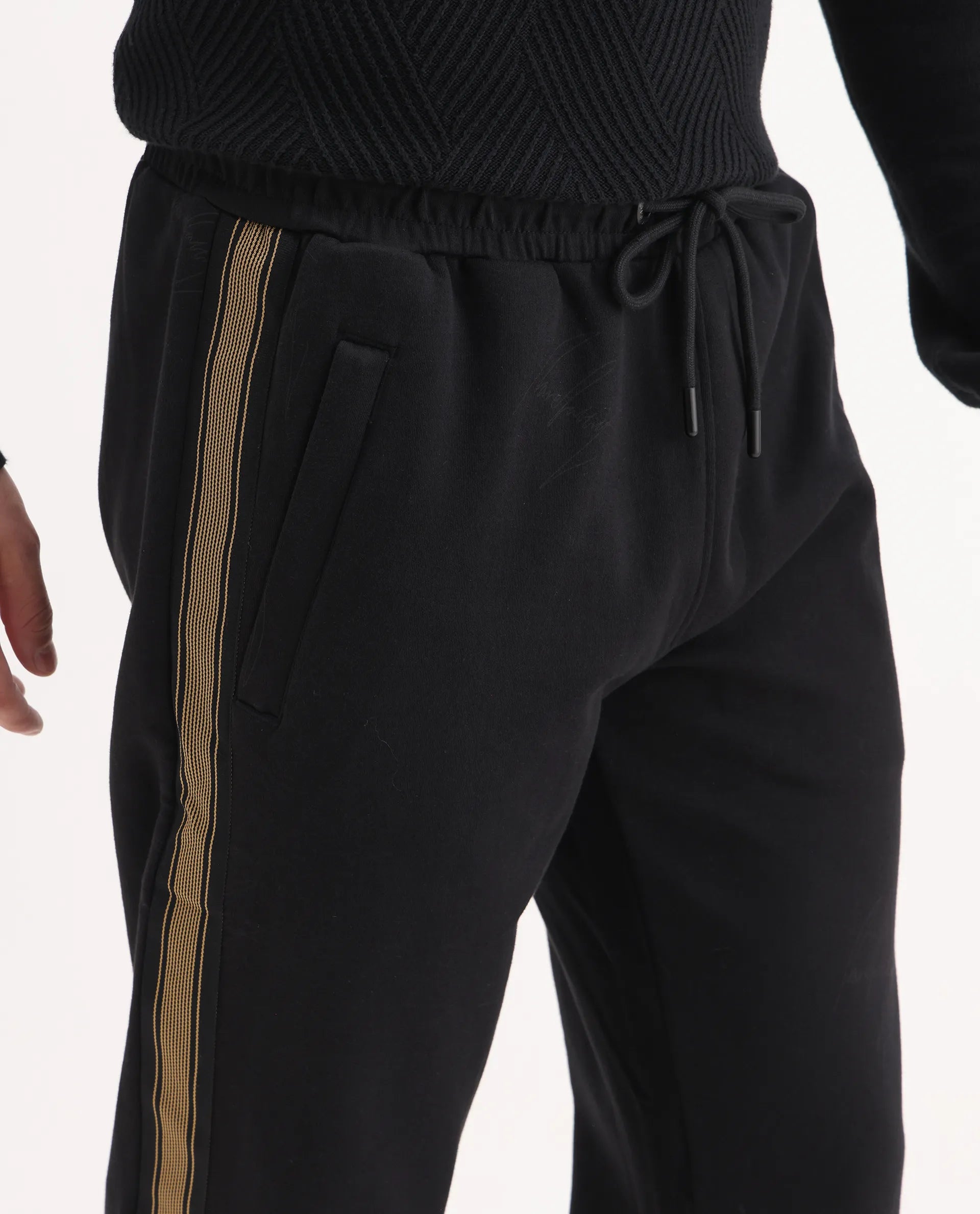 Rare Rabbit Men's Tracksign Black Cotton Plain Regular Fit Trouser