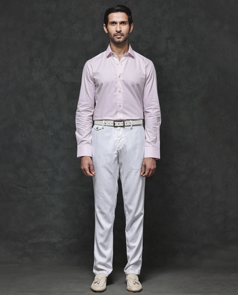 Rare Rabbit Mens Traf Pastel Pink Cotton Dobby Fabric Full Sleeves Regular Fit Solid Shirt