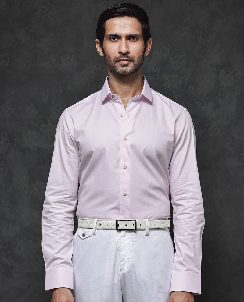 Rare Rabbit Mens Traf Pastel Pink Cotton Dobby Fabric Full Sleeves Regular Fit Solid Shirt