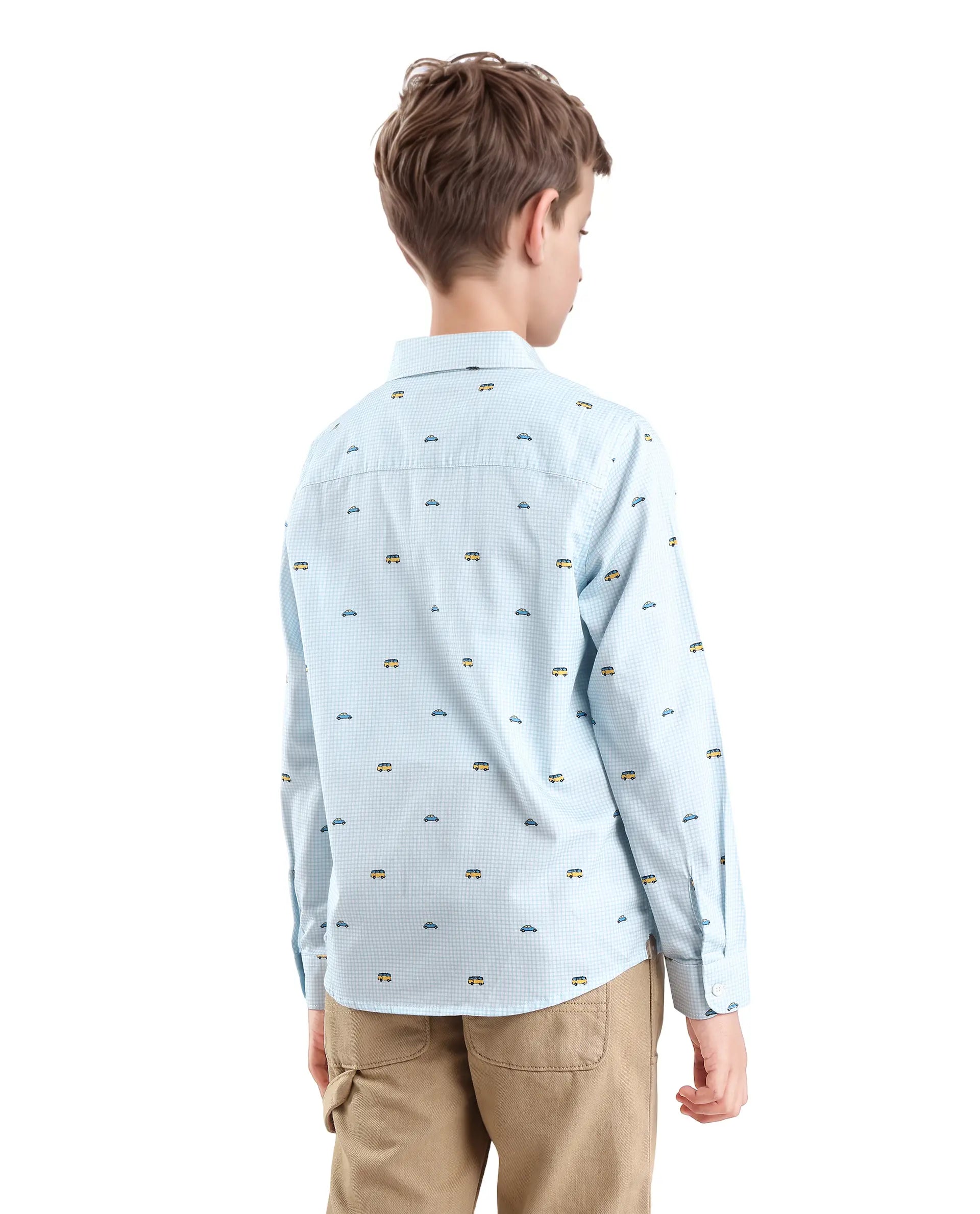 Rare Ones Kids Traf Light Blue Cotton Blend Printed Button Closure Regular Fit Shirt