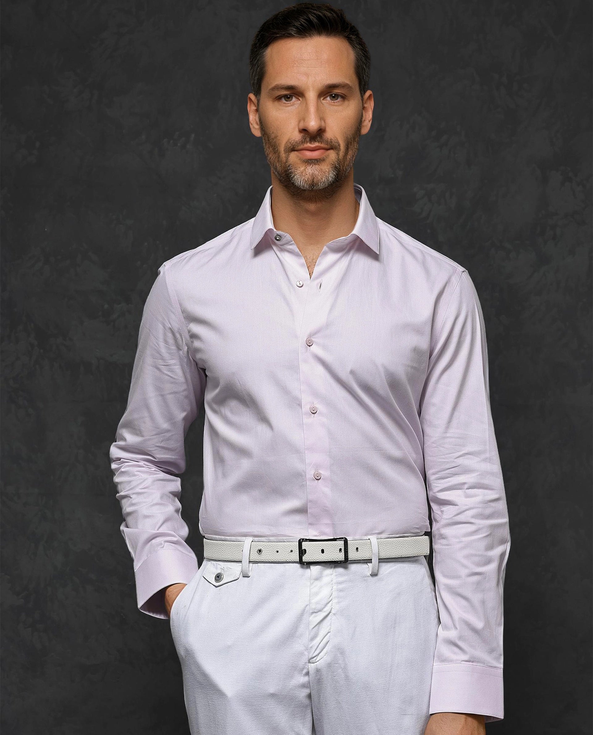 Rare Rabbit Mens Traf Pastel Pink Cotton Dobby Fabric Full Sleeves Regular Fit Solid Shirt