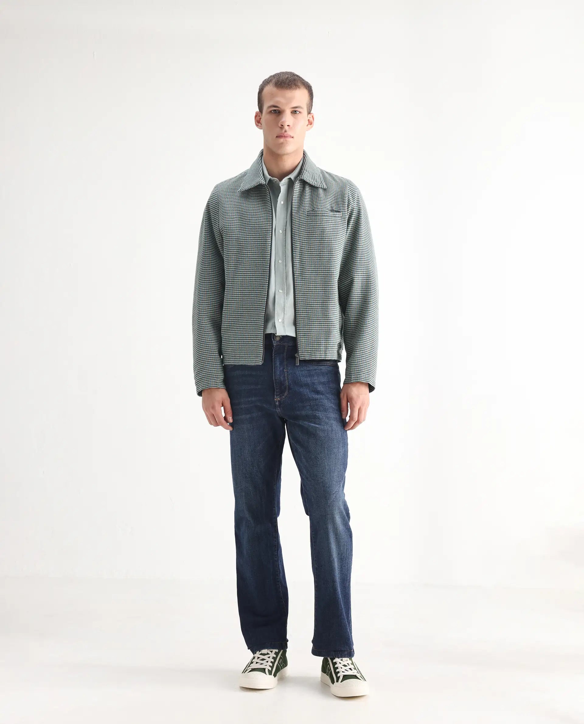 Rare Rabbit Men's Train Fluorescent Blue Cotton Blend Plain Morris Regular Fit Jeans