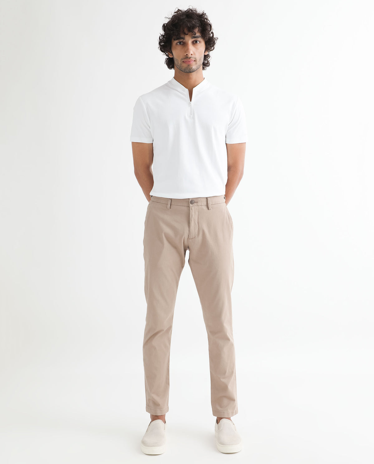 Rare Rabbit Men's Trans Beige Solid Mid-Rise Regular Fit Trouser