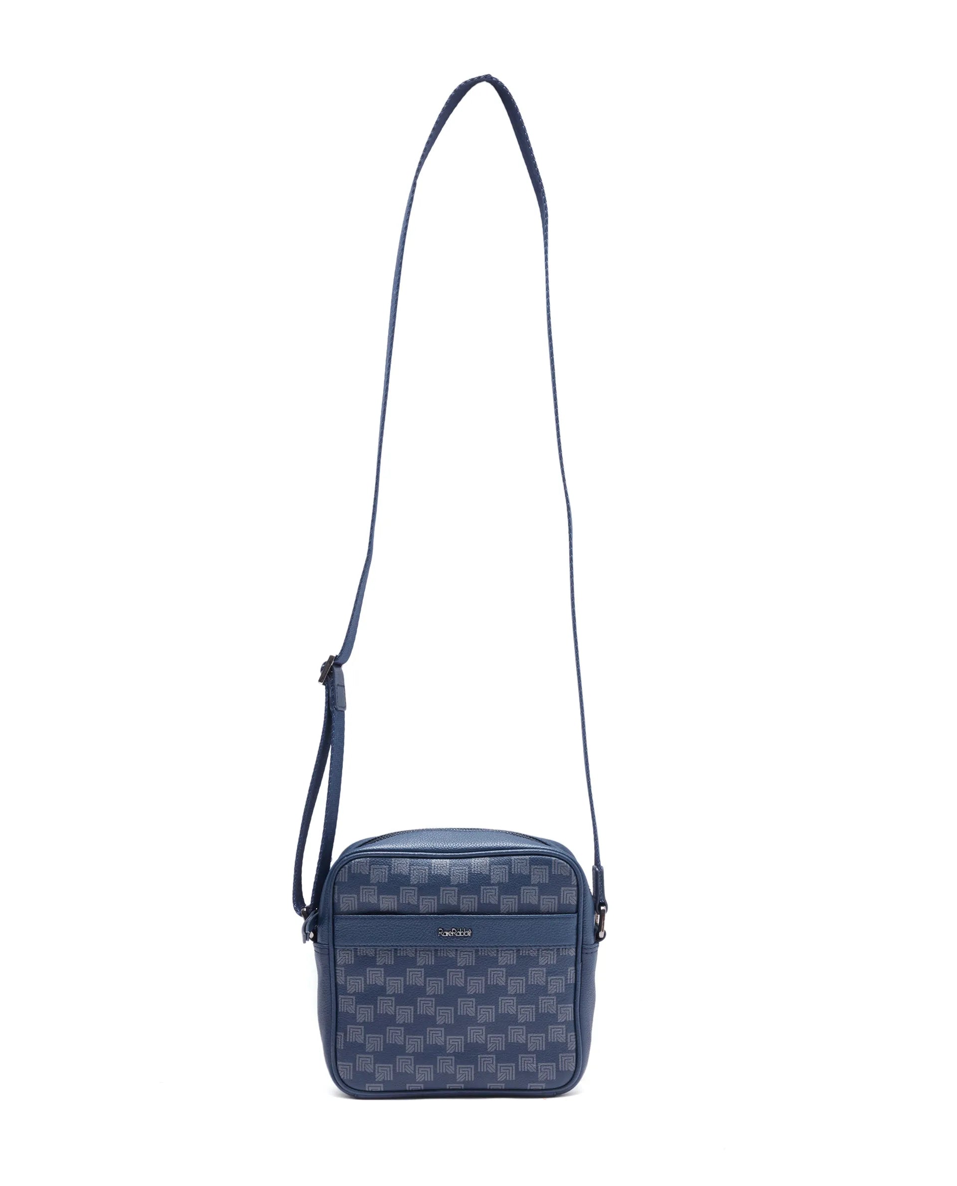 Rare Rabbit Men's Trav Blue Monogram Print Crossbody Bag