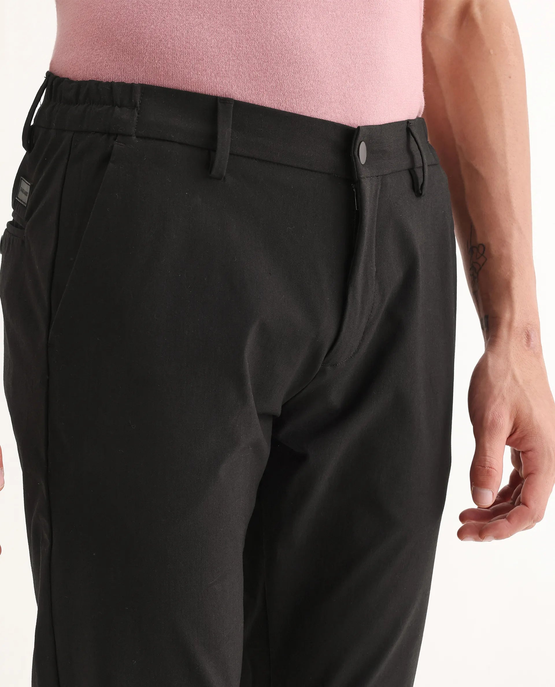 Rare Rabbit Men's Travel-22 Maroon Polyester Viscose Fabric Button & Zip Closure Slim Fit Trouser