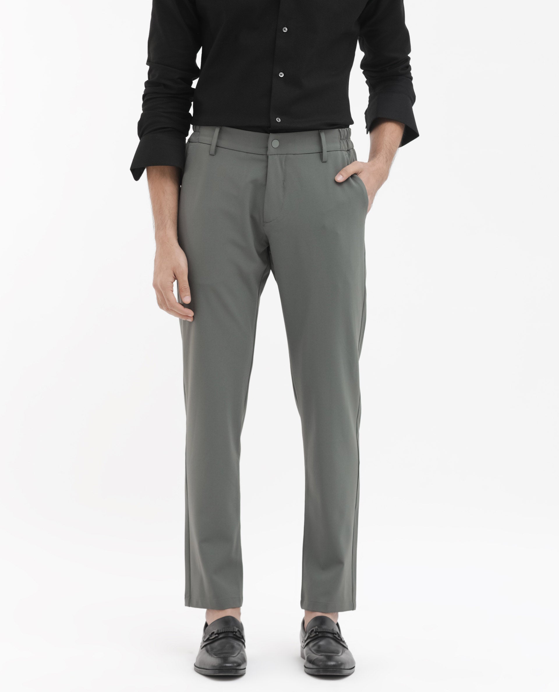 Smarty Pants women's polyester lycra slit bell bottom black formal trouser