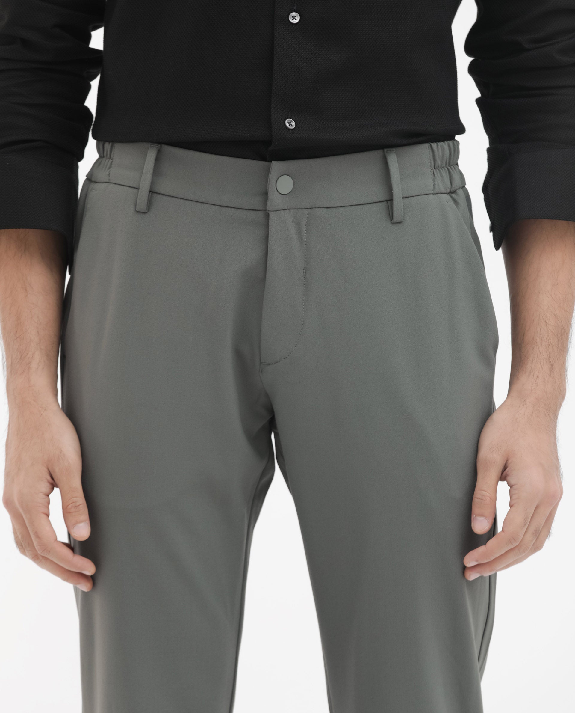 Rare Rabbit Men's Travel-24 Green Poly Viscose Lycra Fabric Blend Solid Trousers