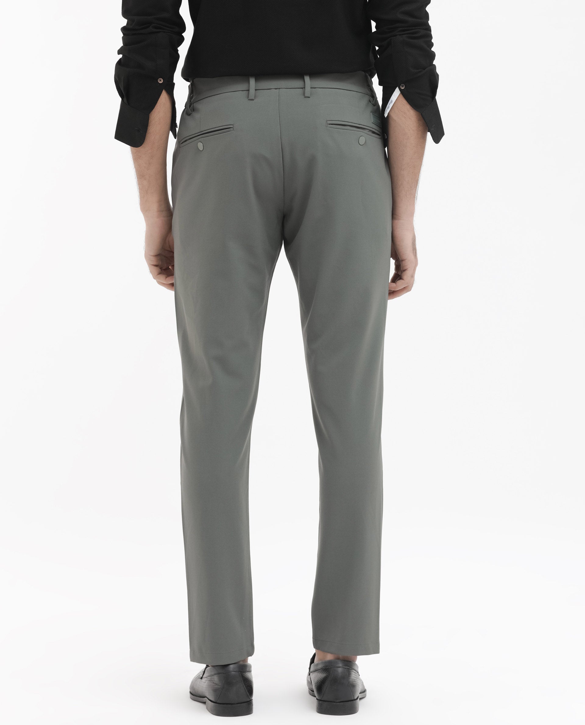 Rare Rabbit Men's Travel-24 Green Poly Viscose Lycra Fabric Blend Solid Trousers