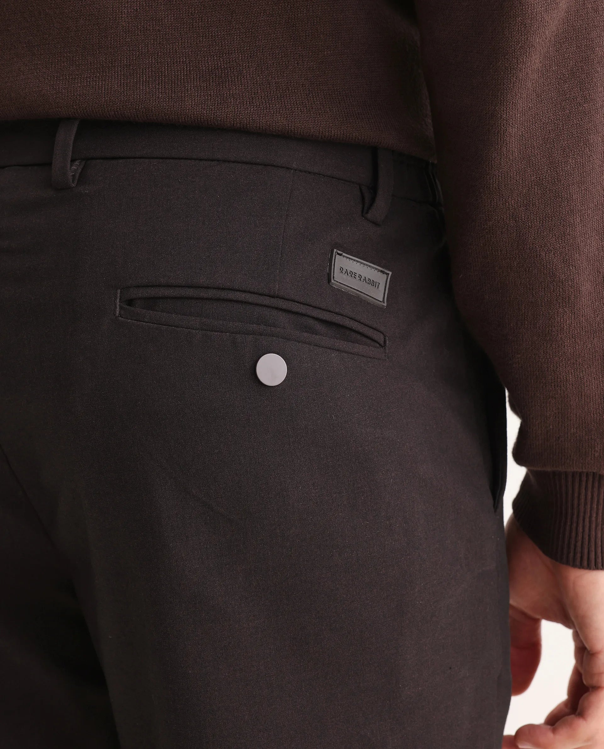 Rare Rabbit Mens Travel-24 Maroon Polyester Viscose Lycra Fabric Mid Rise Regular Fit Solid Trousers