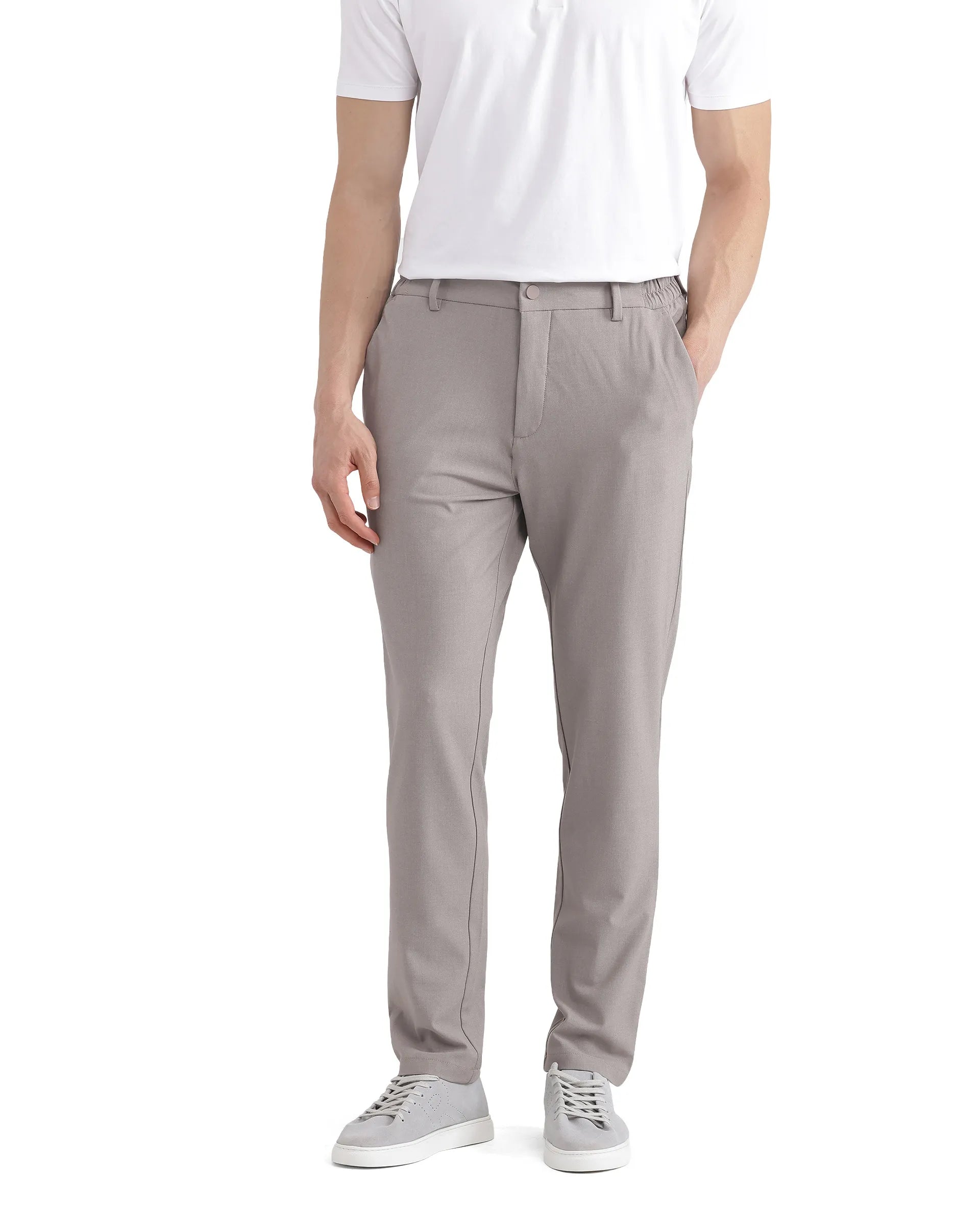 Rare Rabbit Men Travel-26 Dark Beige Cotton Elastane Fabric Button And Zip Closure Plain Trouser