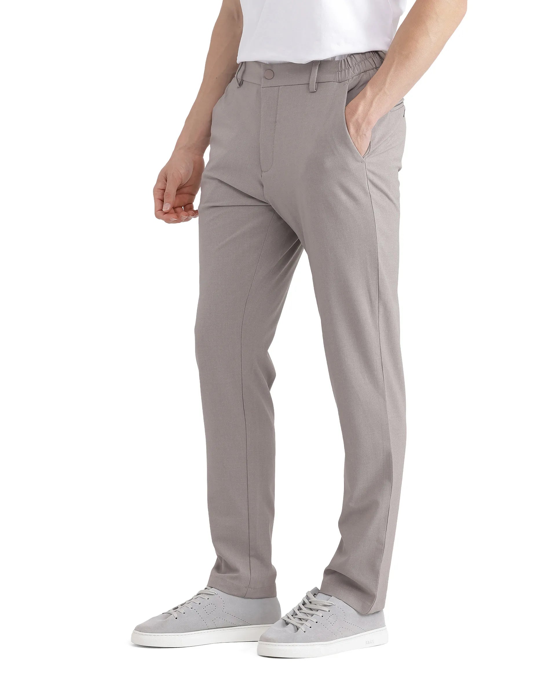 Rare Rabbit Men Travel-26 Dark Beige Cotton Elastane Fabric Button And Zip Closure Plain Trouser