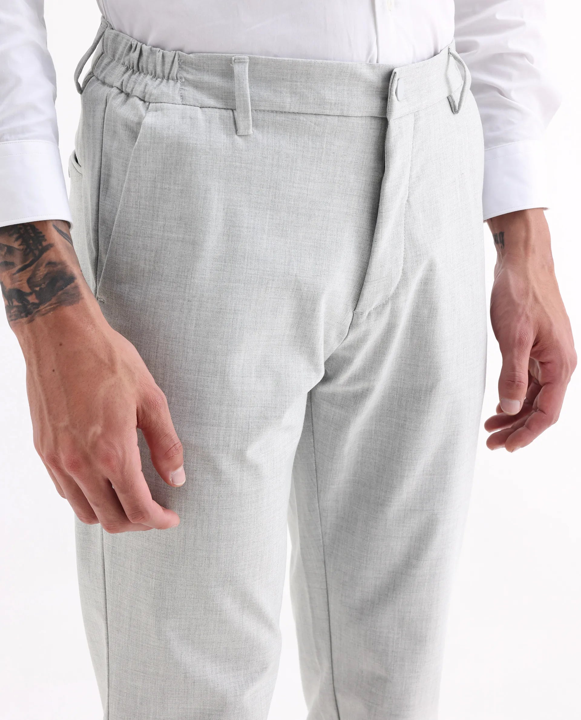 Rare Rabbit Men's Travel-26 Grey Polyester Blend Plain Regular Fit Trouser