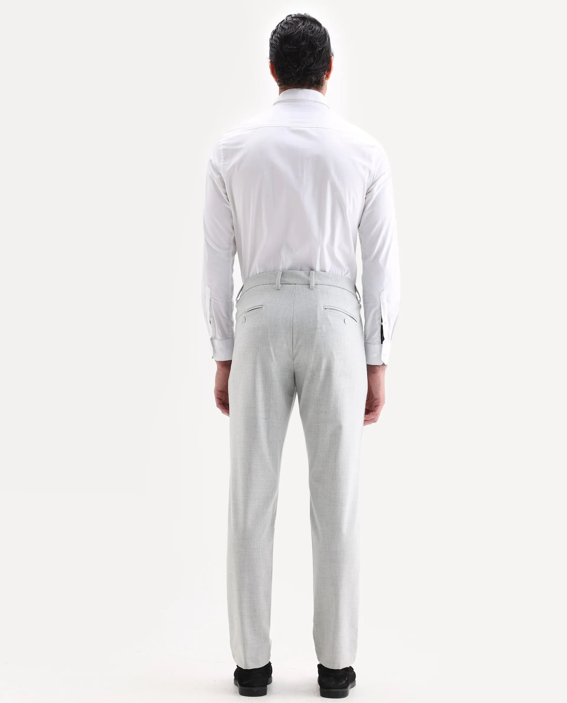 Rare Rabbit Men's Travel-26 Grey Polyester Blend Plain Regular Fit Trouser