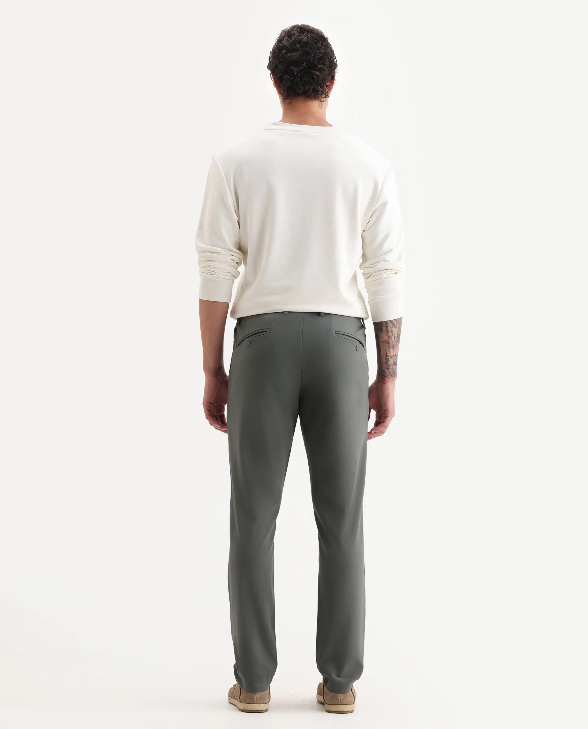 Rare Rabbit Men's Travel-26R Olive Polyester Blend Plain Regular Fit Trouser