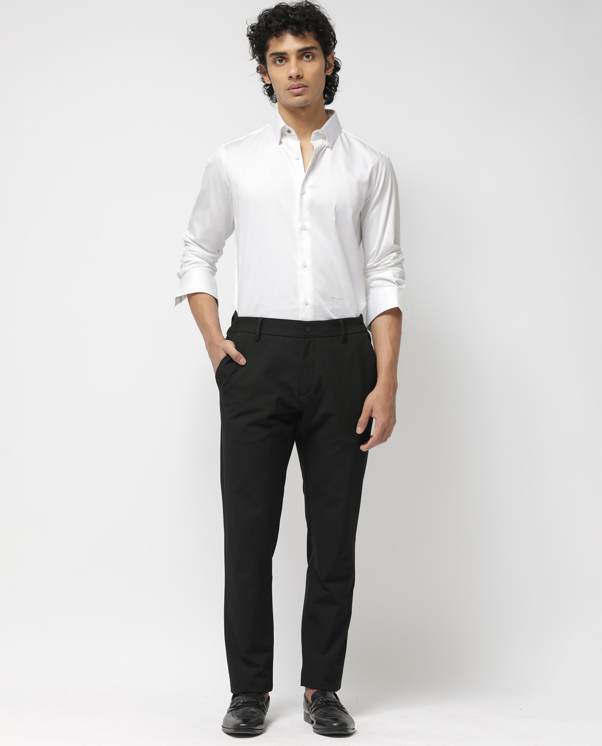 Men Black 4-Way Lycra Wrinkle Free Cropped Fit Chinos – dennisonfashionindia