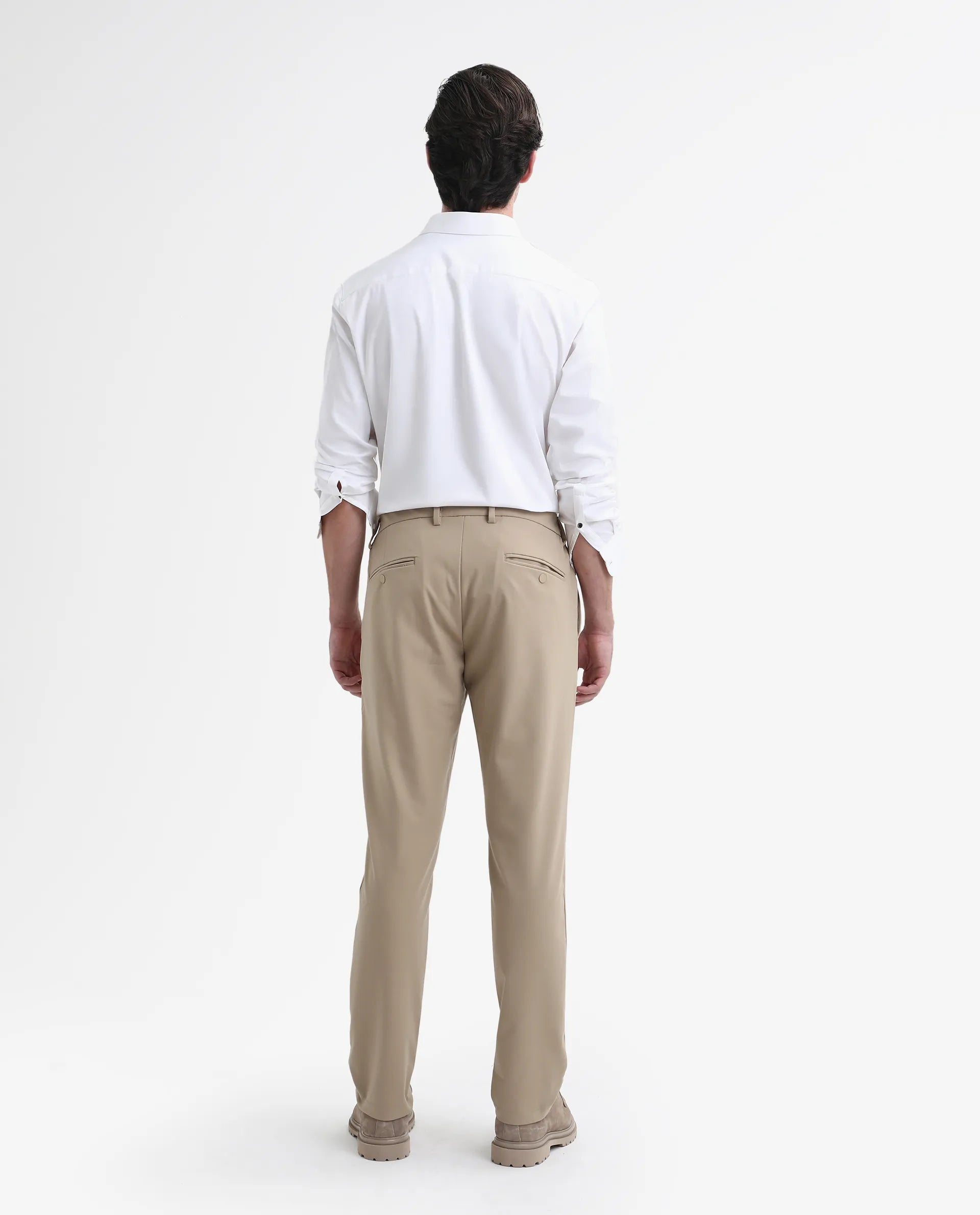 Rare Rabbit Men's Travel-Stk Light Beige Polyester Blend Plain Regular Fit Trouser