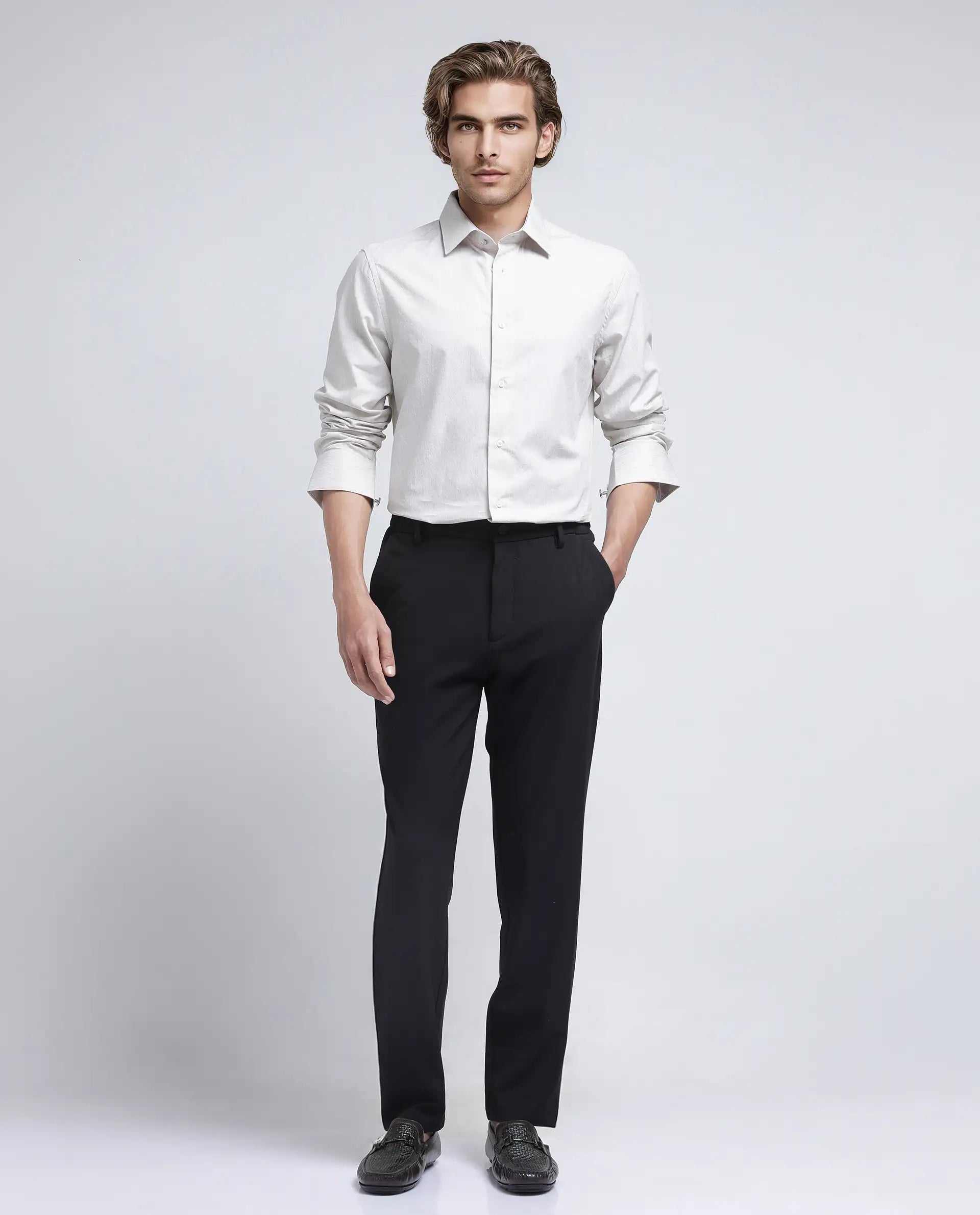 Rare Rabbit Men Travel-26R Dark Brown Polyester Blend Fabric Button Closure Plain Trouser