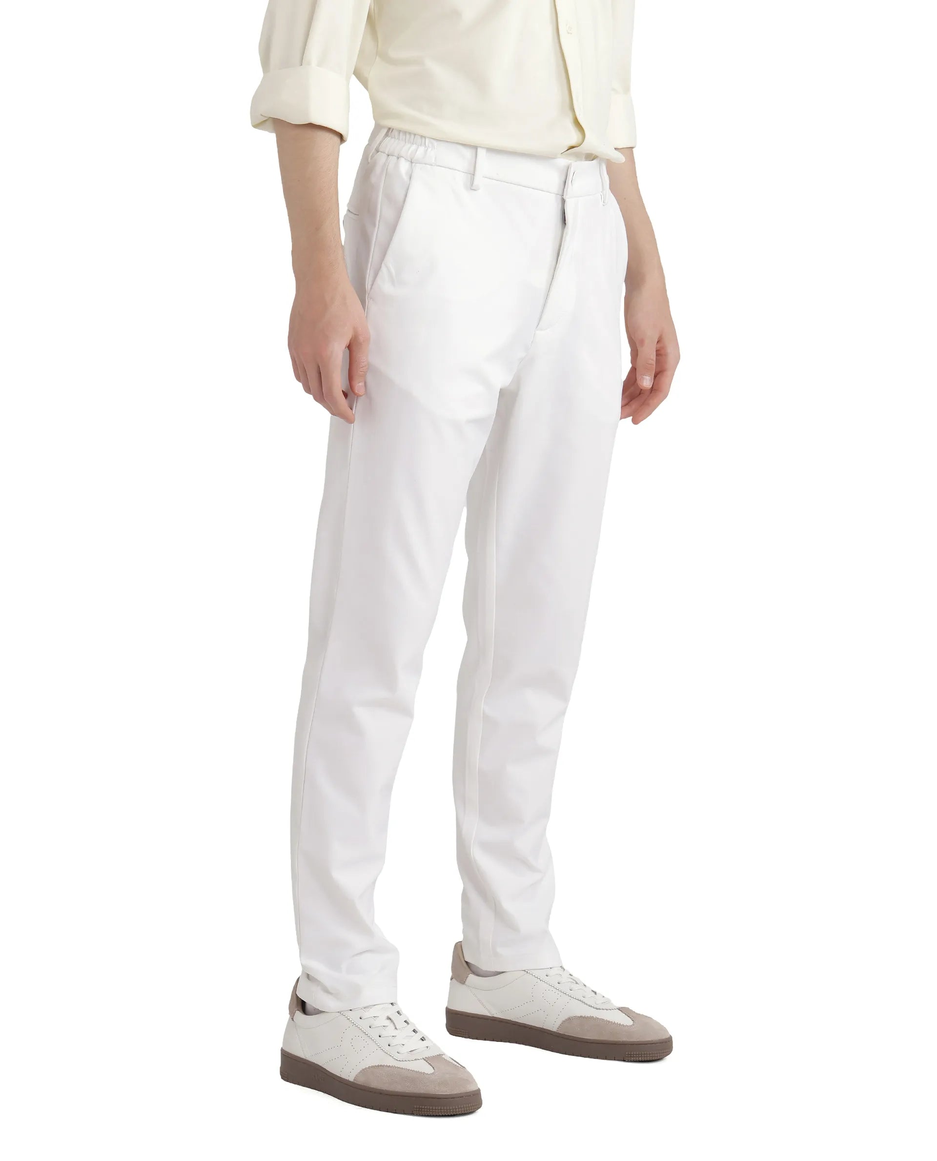 Rare Rabbit Men Travel-26 White Cotton Elastane Fabric Button And Zip Closure Plain Trouser