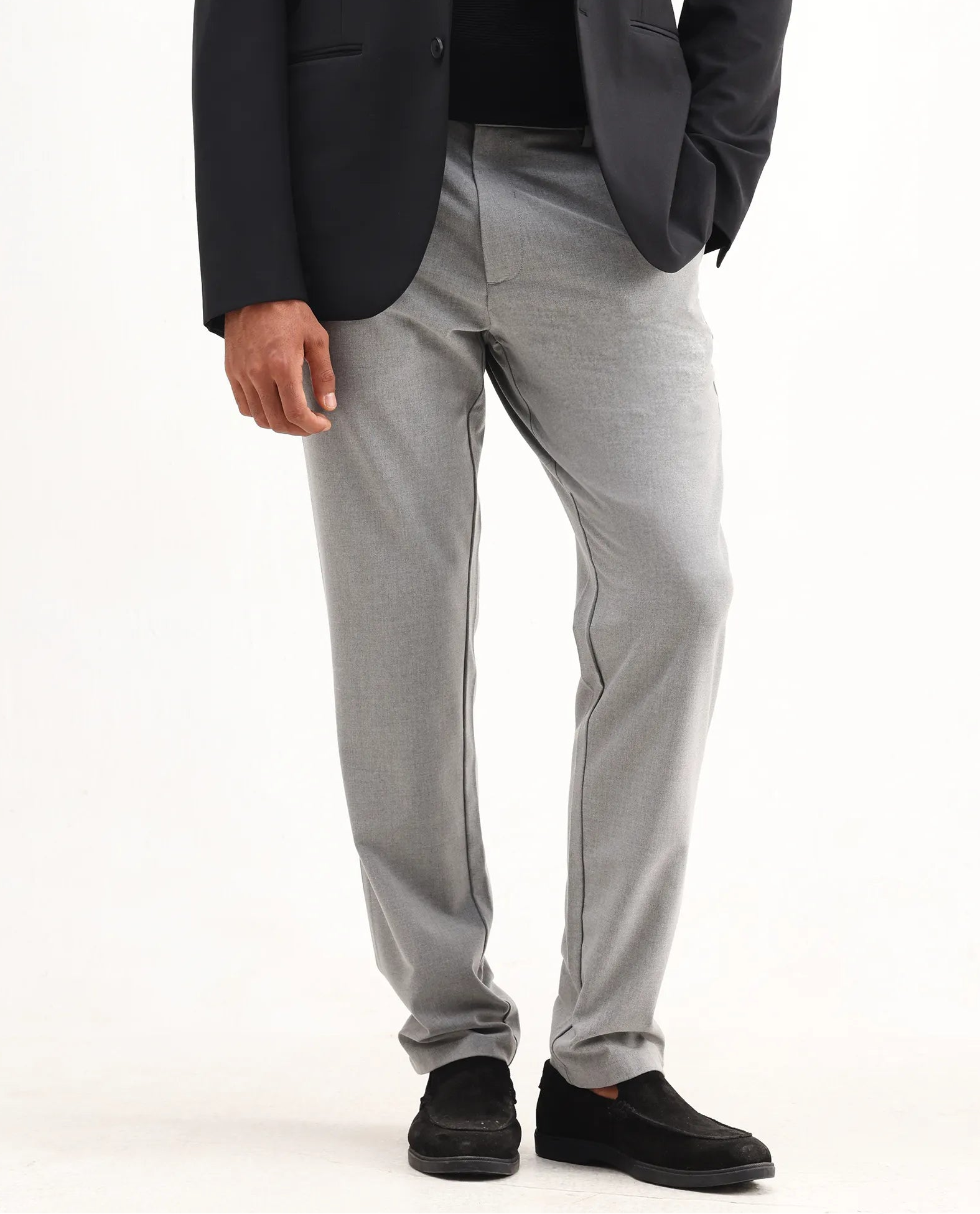 Rare Rabbit Men's Travel-Aw25 Light Grey Polyester Blend Plain Regular Fit Trouser