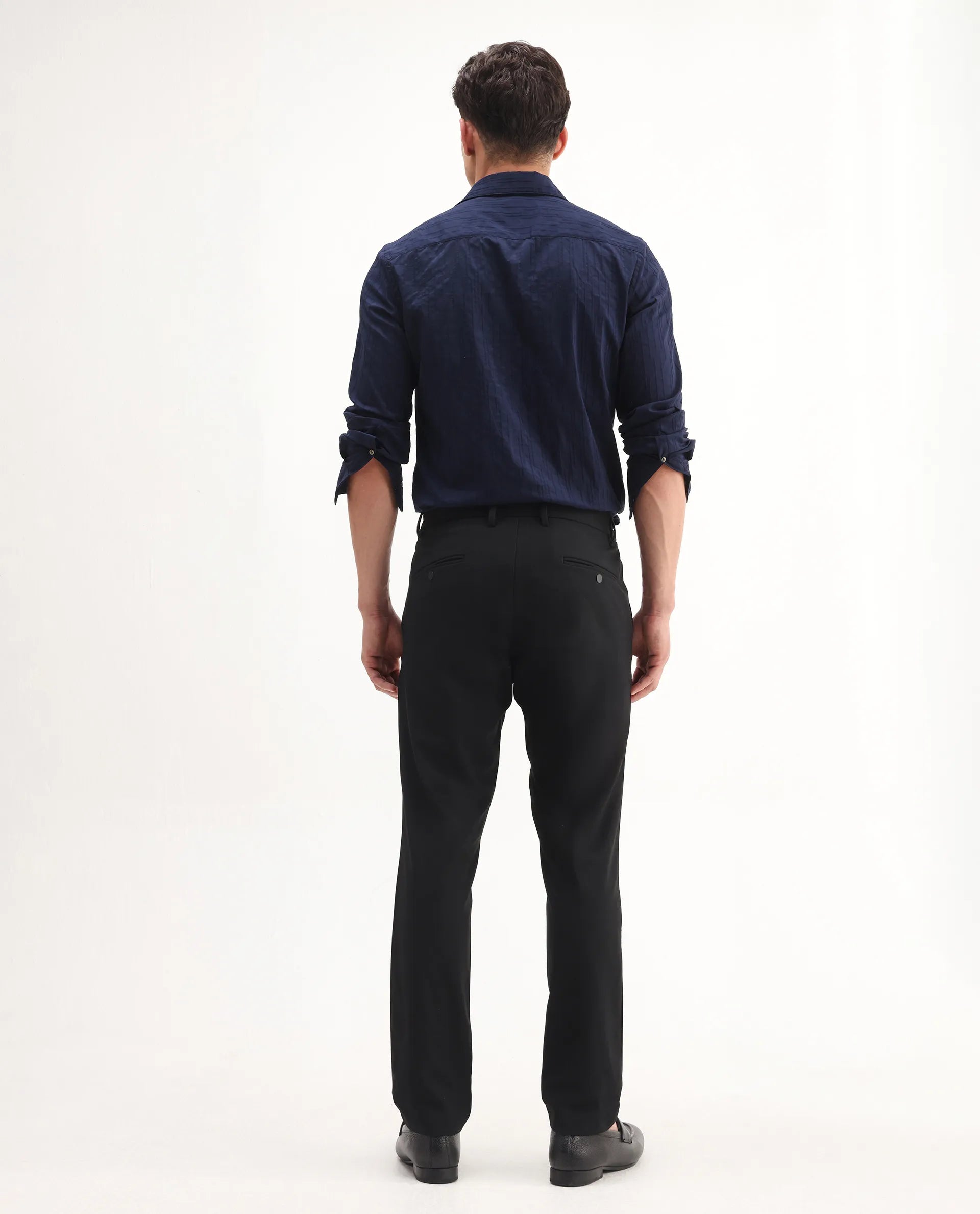 Rare Rabbit Men's Travel-Aw25 Black Polyester Fabric Button And Zip Closure Closure Plain Trouser