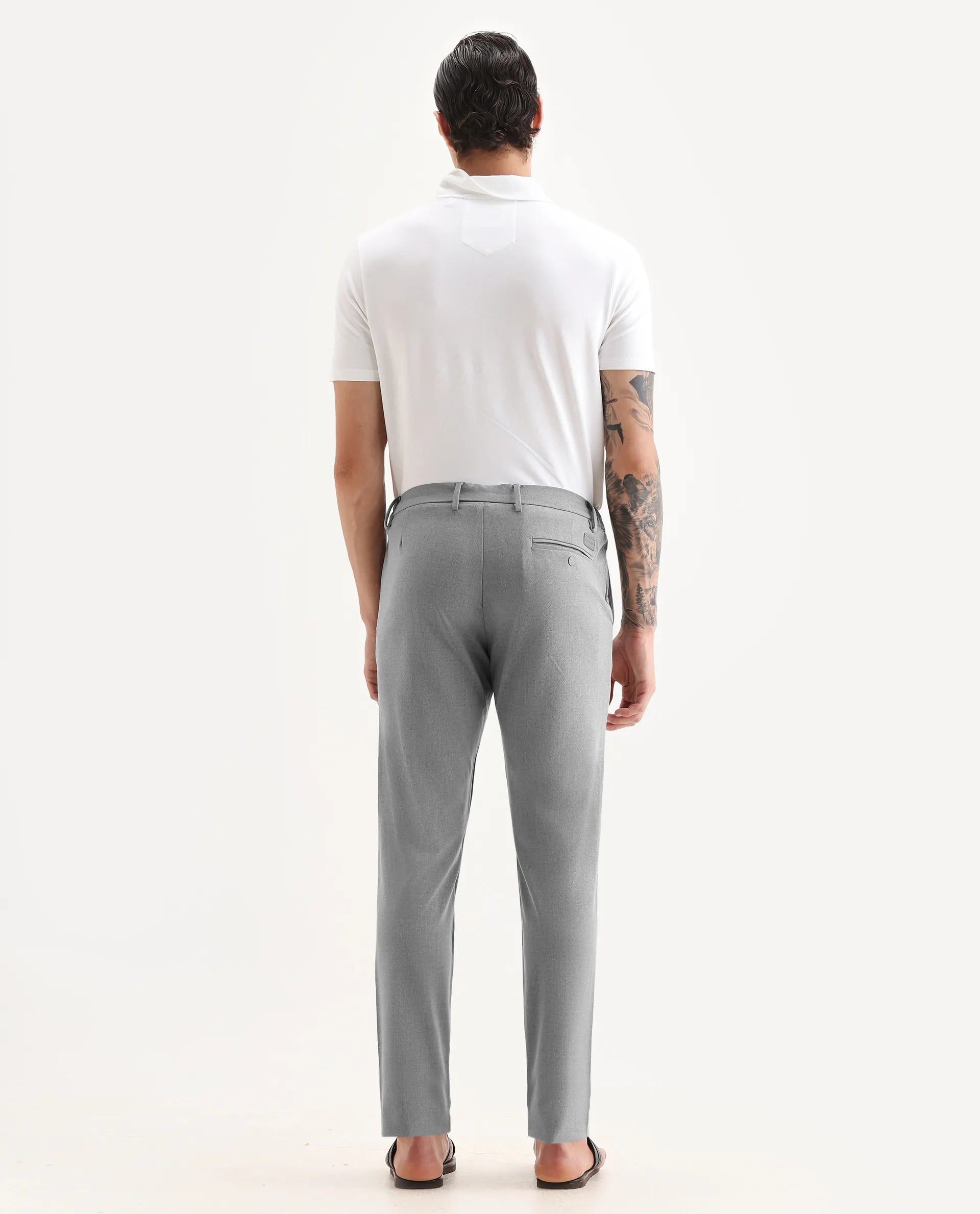 Rare Rabbit Men's Traveller Grey Solid Mid-Rise Regular Fit Trouser