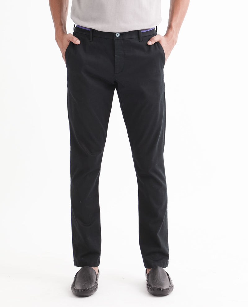 Rare Rabbit Men's Trellis Black Solid Mid-Rise Regular Fit Trouser