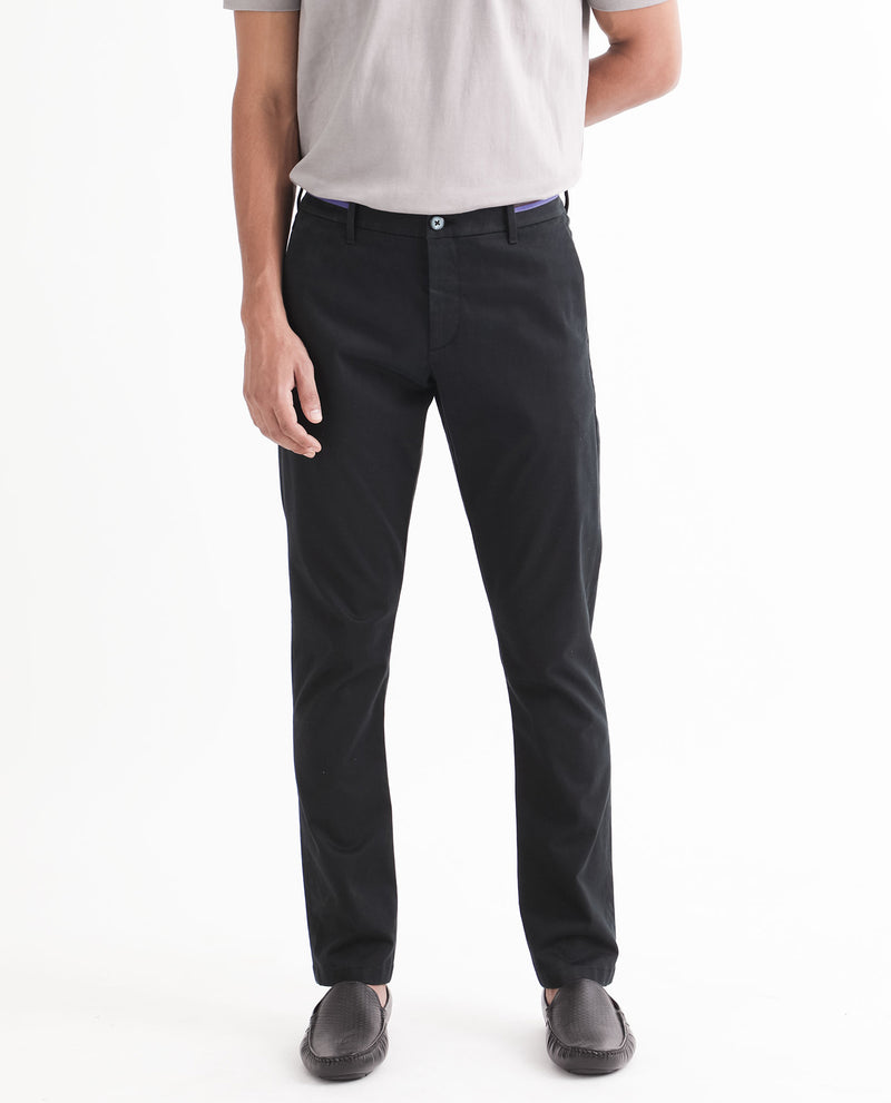 Rare Rabbit Men's Trellis Black Solid Mid-Rise Regular Fit Trouser