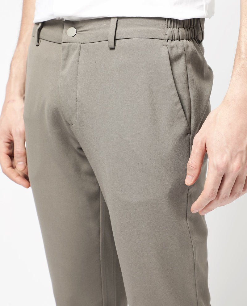 Rare Rabbit Men's Travellers Dark Beige Solid Mid-Rise Regular Fit Trouser