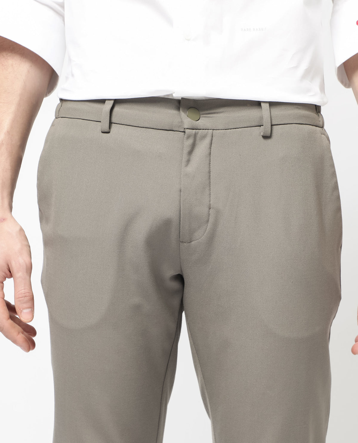 Rare Rabbit Men's Travellers Dark Beige Solid Mid-Rise Regular Fit Trouser