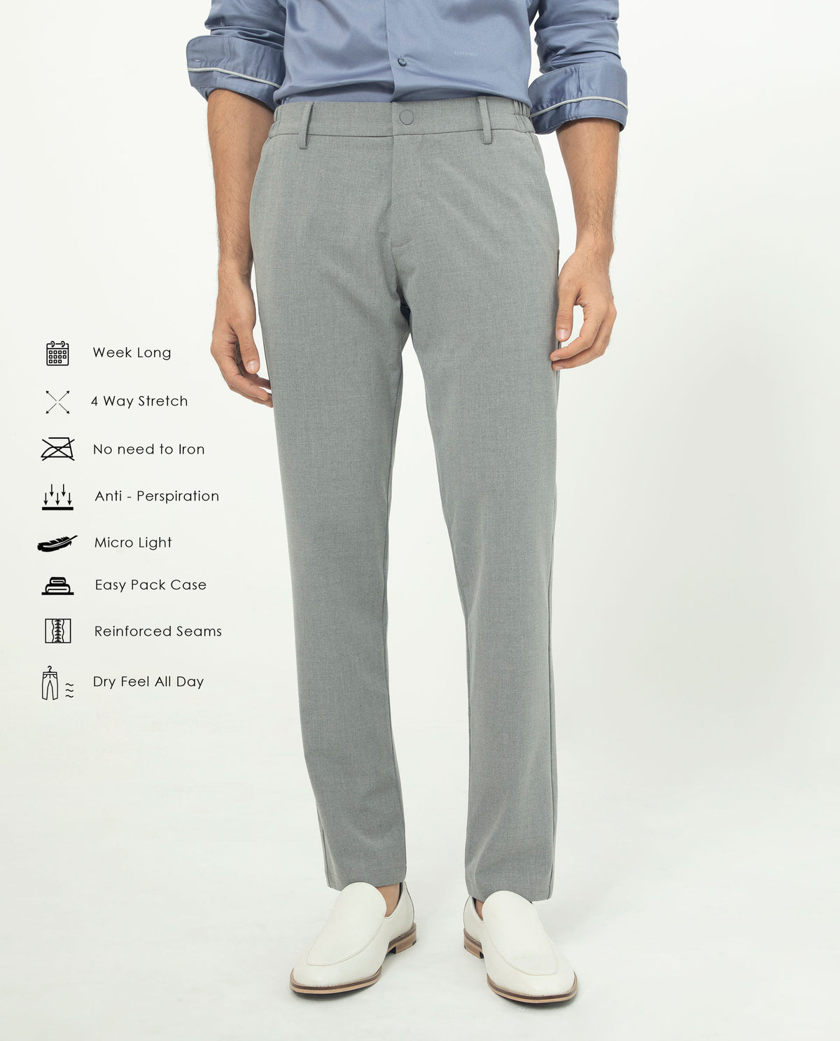 Rare Rabbit Men's Travellers Dusky Grey Solid Mid-Rise Regular Fit Trouser