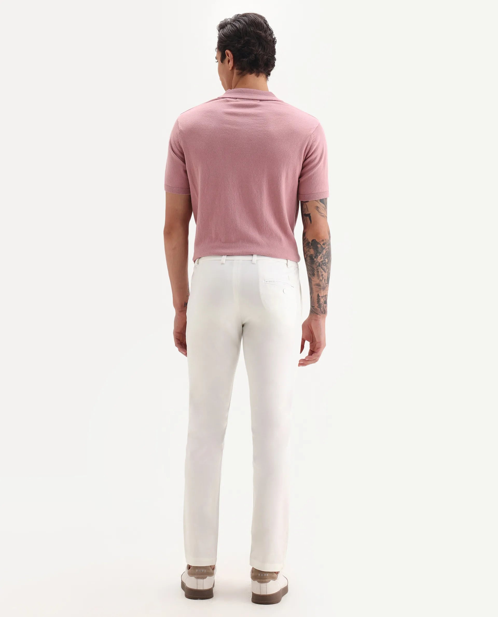 Rare Rabbit Men's Travellers Off White Solid Mid-Rise Regular Fit Trouser