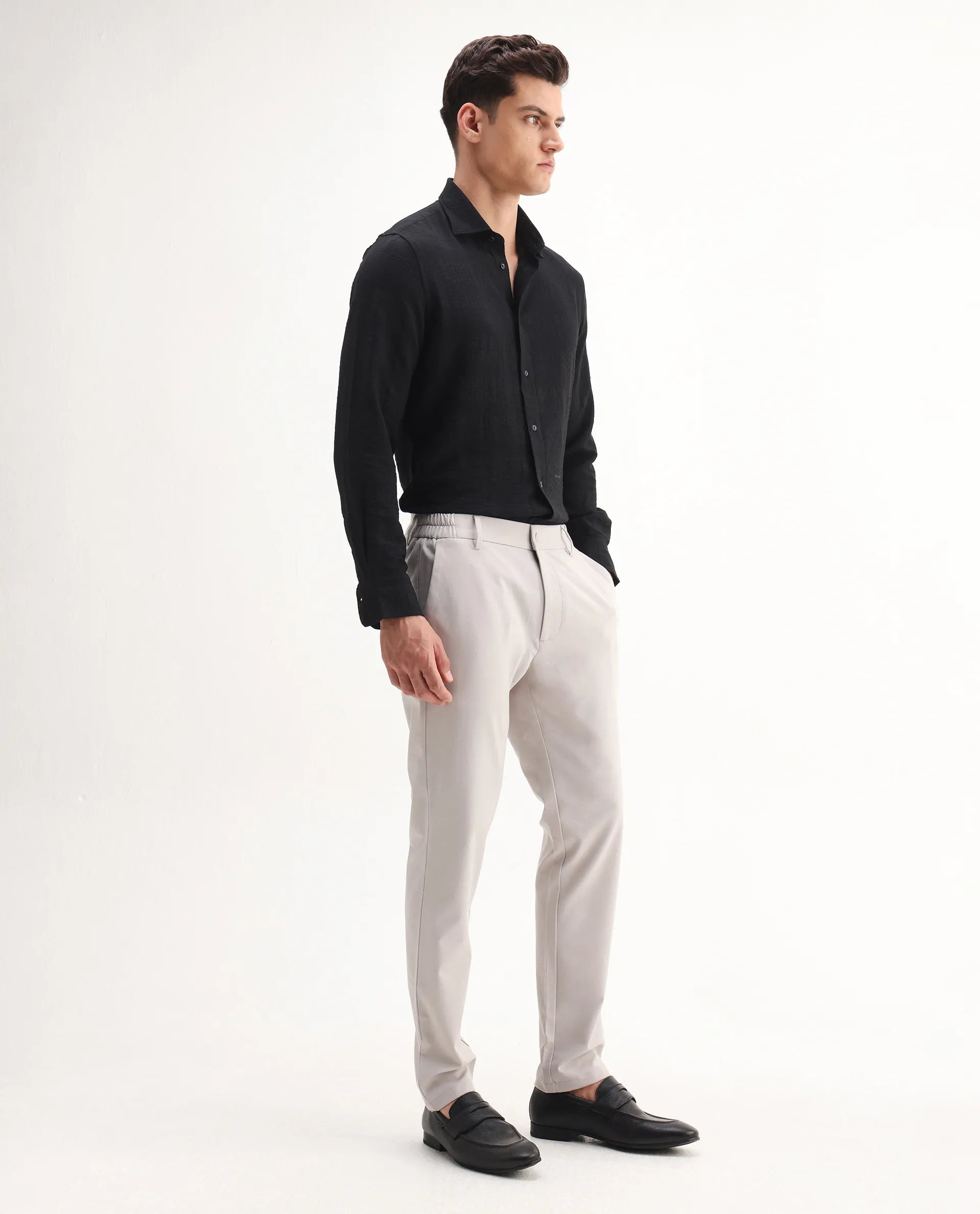 Rare Rabbit Men's Travel-Aw25 Light Beige Polyester Blend Plain Regular Fit Trouser
